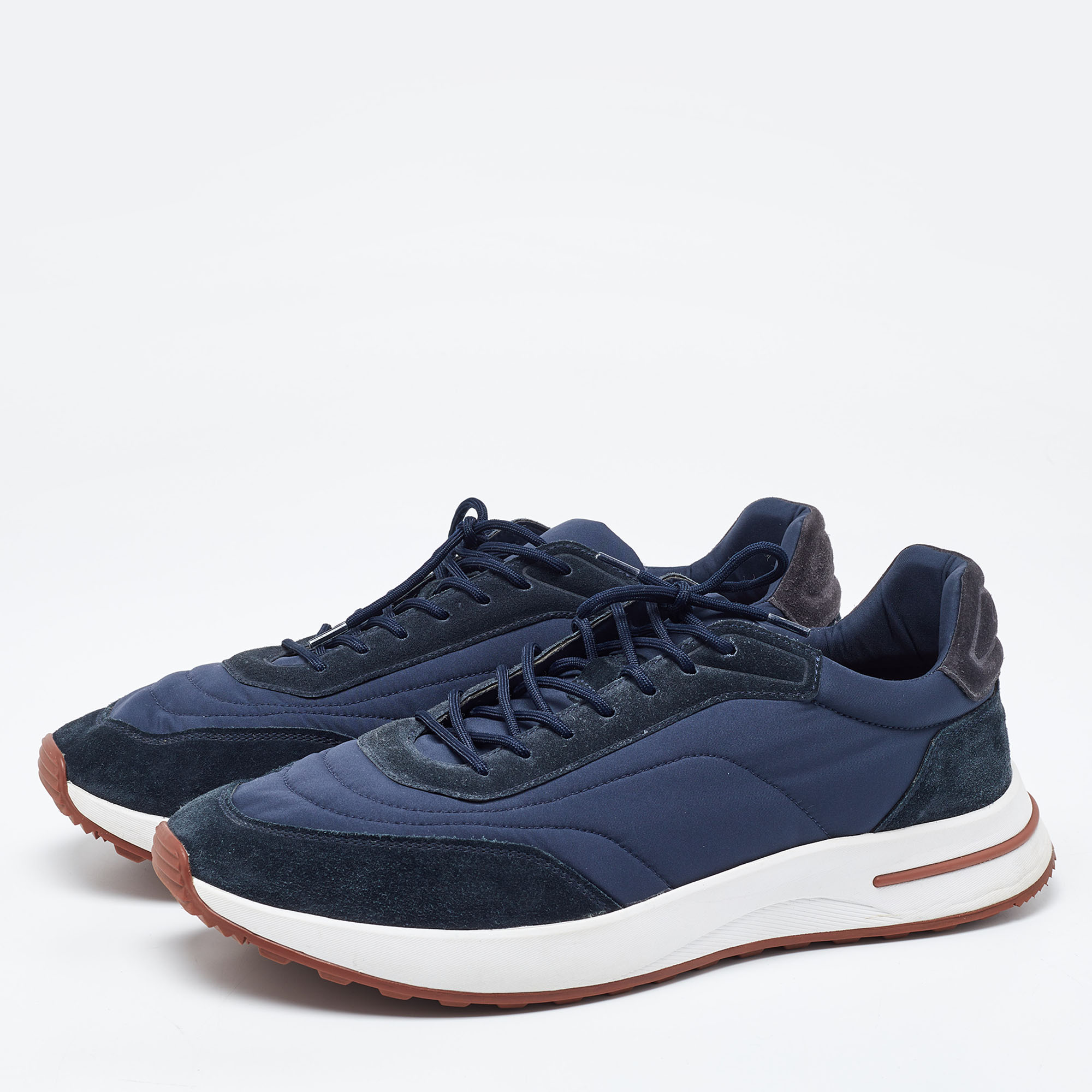 

Loro Piana Navy Blue Nylon and Suede Low Top Sneakers Size