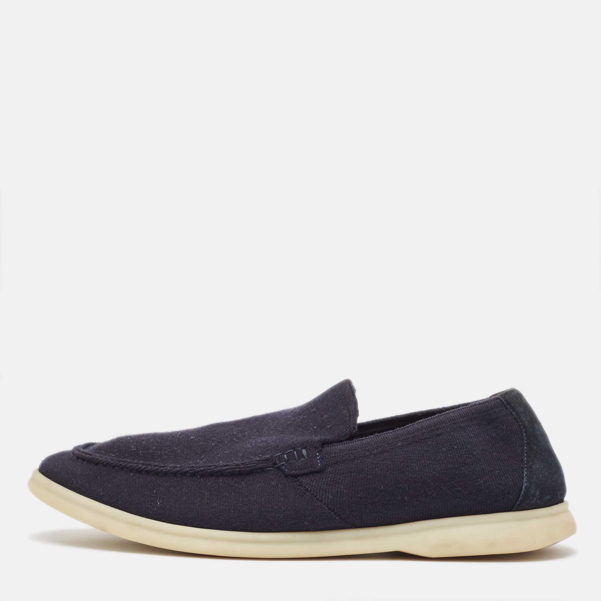 

Loro Piana Navy Blue Knit Fabric Summer Walk Loafers Size