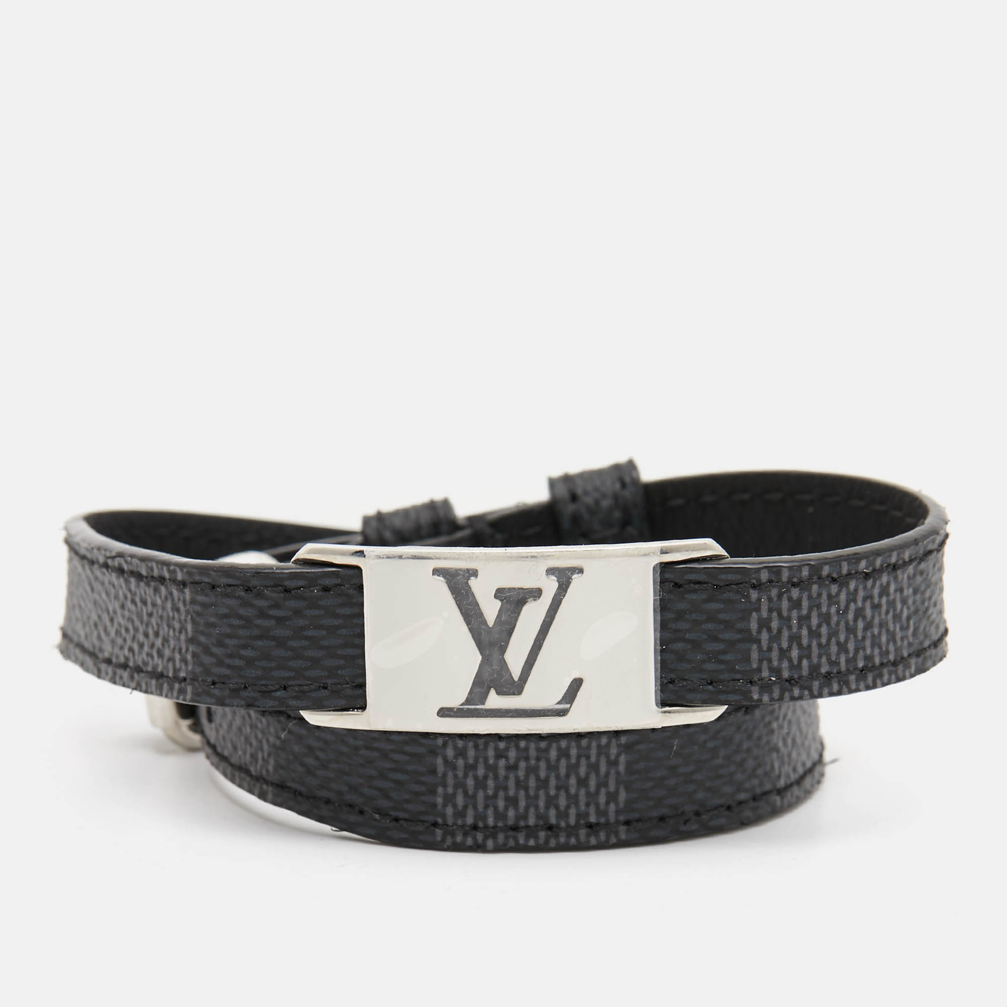 

Louis Vuitton Sign It Damier Leather Silver Tone Double Wrap Bracelet