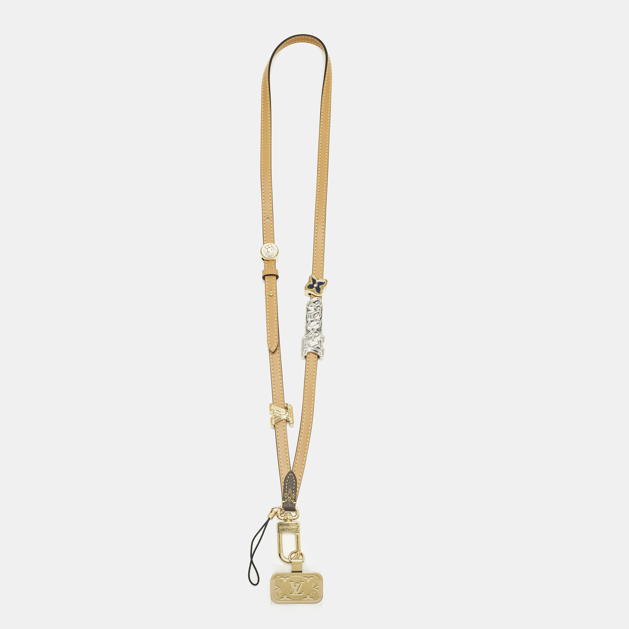 

Louis Vuitton Tan Leather LV Lovers Charm Phone Strap
