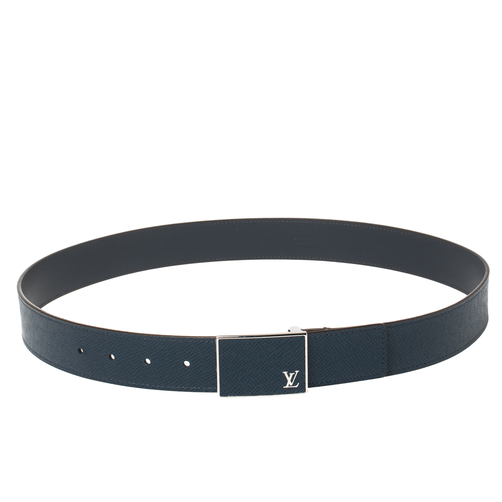 Pre Owned Louis Vuitton Blue Taiga Leather Taïga Metropole Belt 90CM