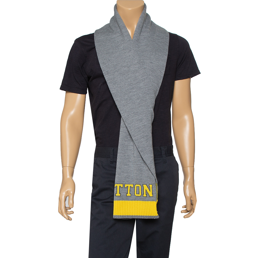

Louis Vuitton Grey & Yellow Logo Wool Louis Scarf