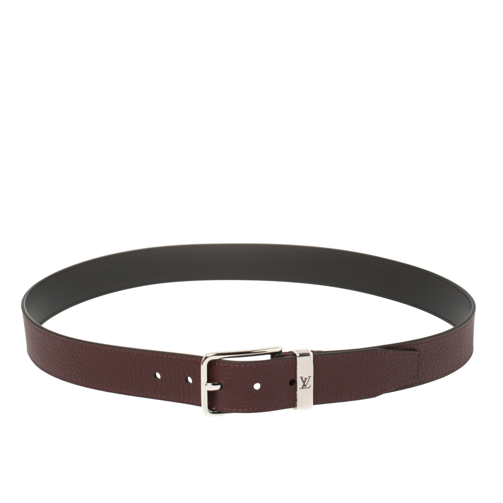 Pre-owned Louis Vuitton Maroon Taurillon Leather Pont Neuf Belt 100cm In Burgundy