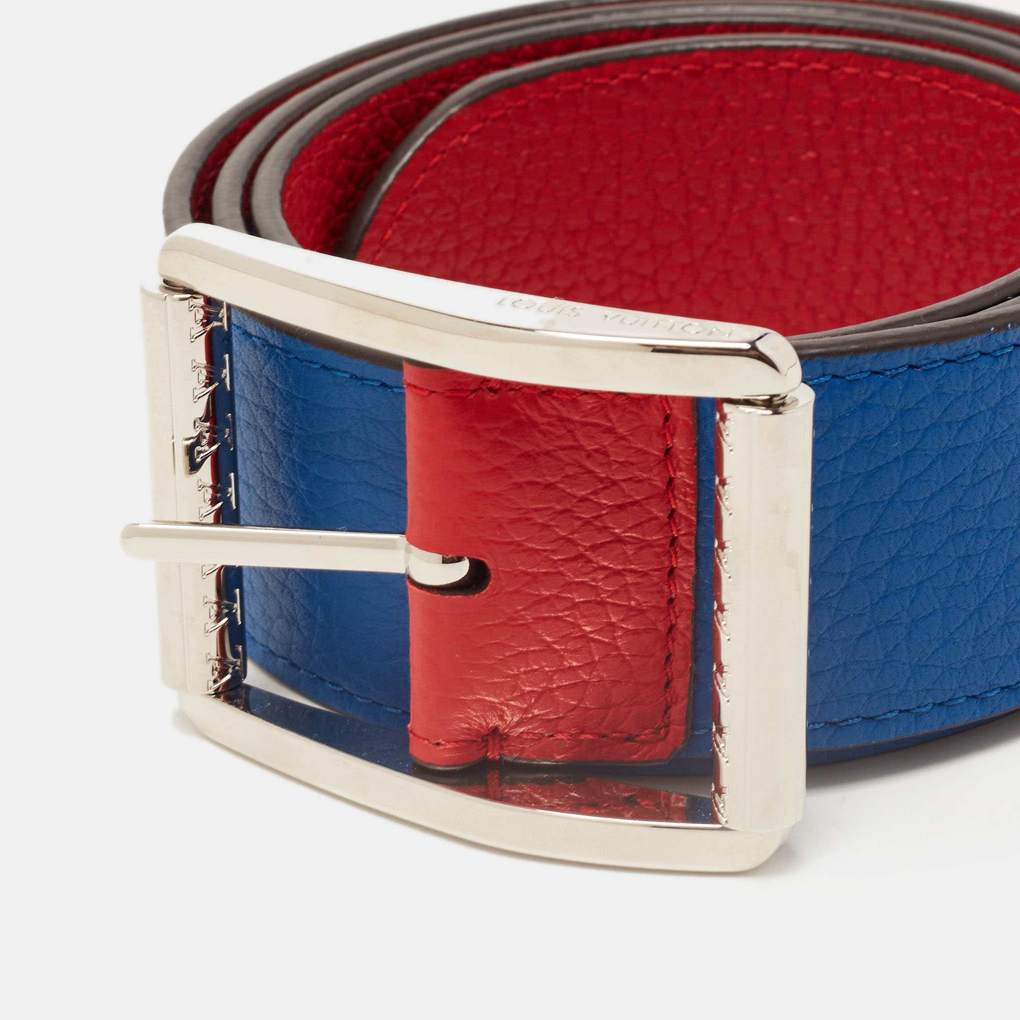 

Louis Vuitton Red/Blue Taurillion Leather Logo Reversible Buckle Belt