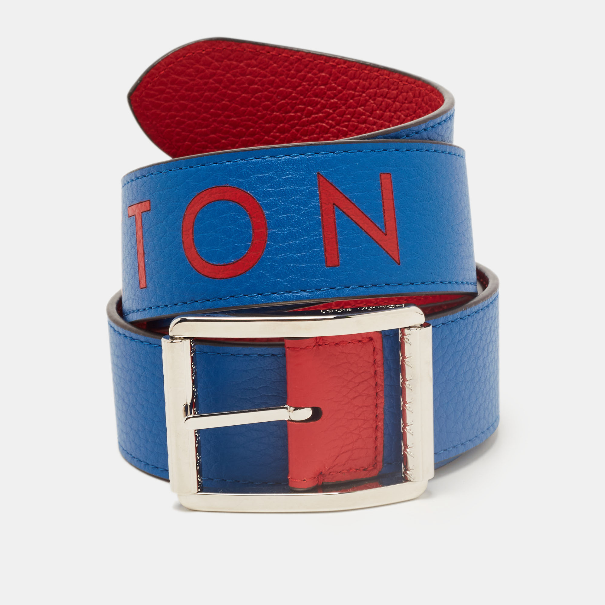 مملوكة مسبقًا Louis Vuitton Red/Blue Taurillon Leather Logo Reversible Buckle Belt 95CM
