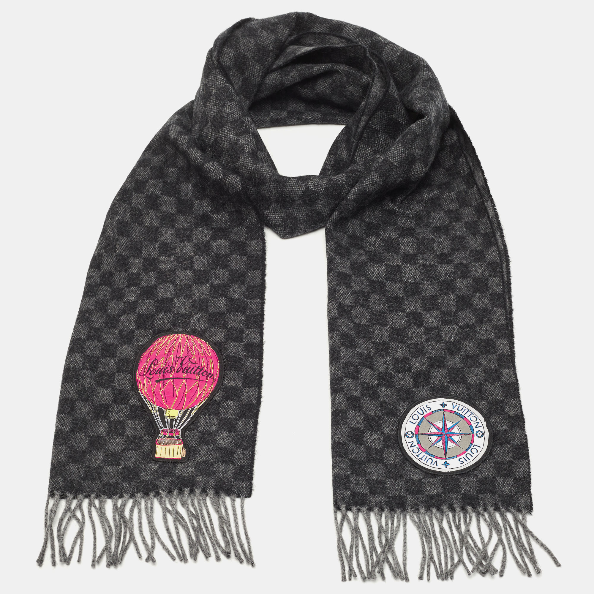 

Louis Vuitton Graphite Damier Map Wool & Alpaca Scarf, Grey