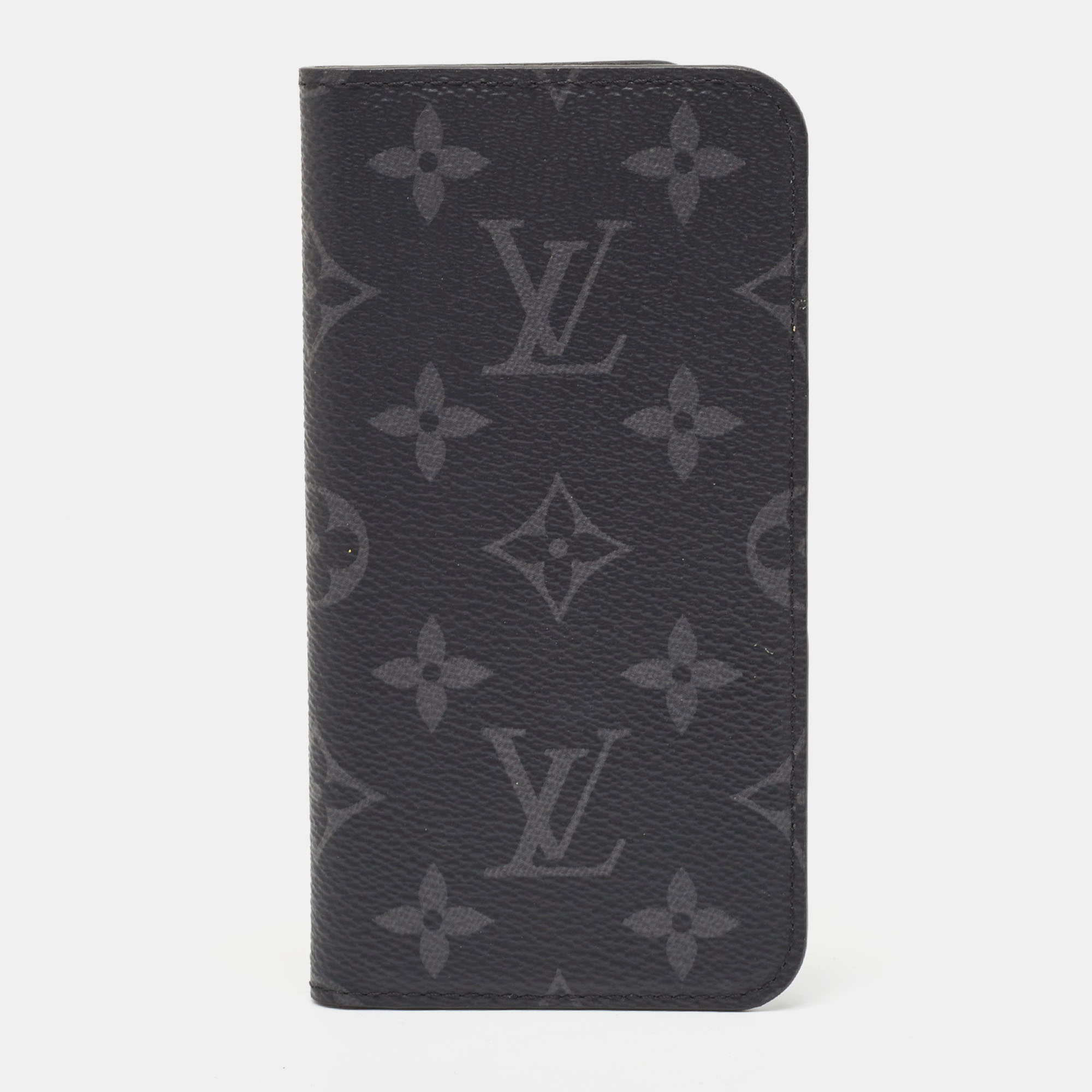 Pre-owned Louis Vuitton Monogram Eclipse Canvas Iphone X Folio Case In Black