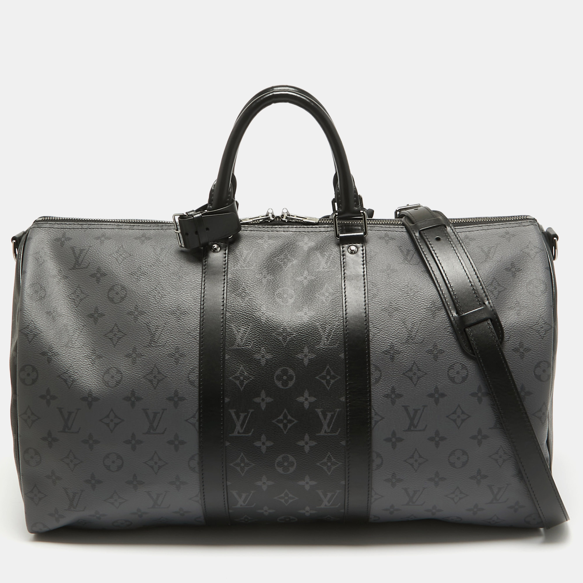 

Louis Vuitton Monogram Eclipse and Reverse Canvas Keepall Bandouliere 50 Bag, Black