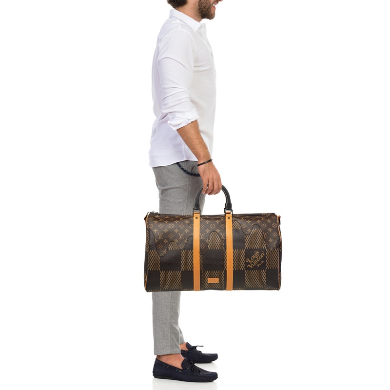 

Louis Vuitton x Nigo Monogram/Giant Damier Ebene Canvas Keepall Bandouliere 50 Bag, Brown