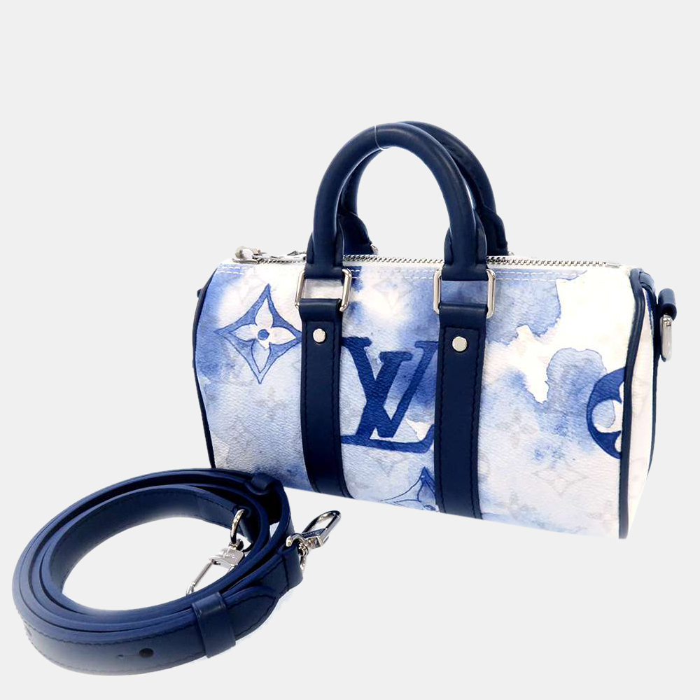 Click to view more detailed imagery on our partner's website Pre-owned Louis Vuitton Blue/white Leather Watercolor Monogram Keepall Xs Duffle Bag
