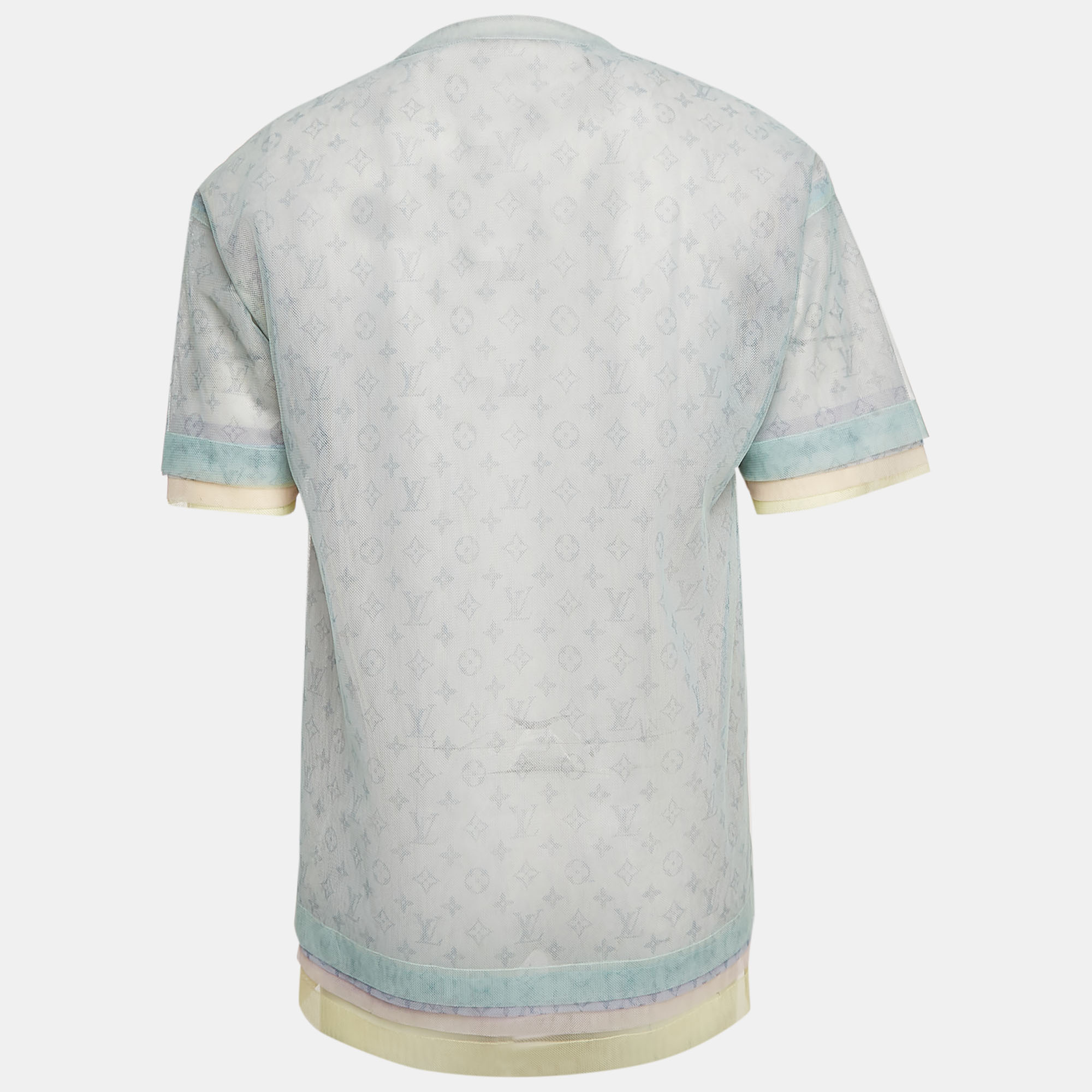 Louis Vuitton Green/Multicolor Monogram Print Tulle T-Shirt XS 
