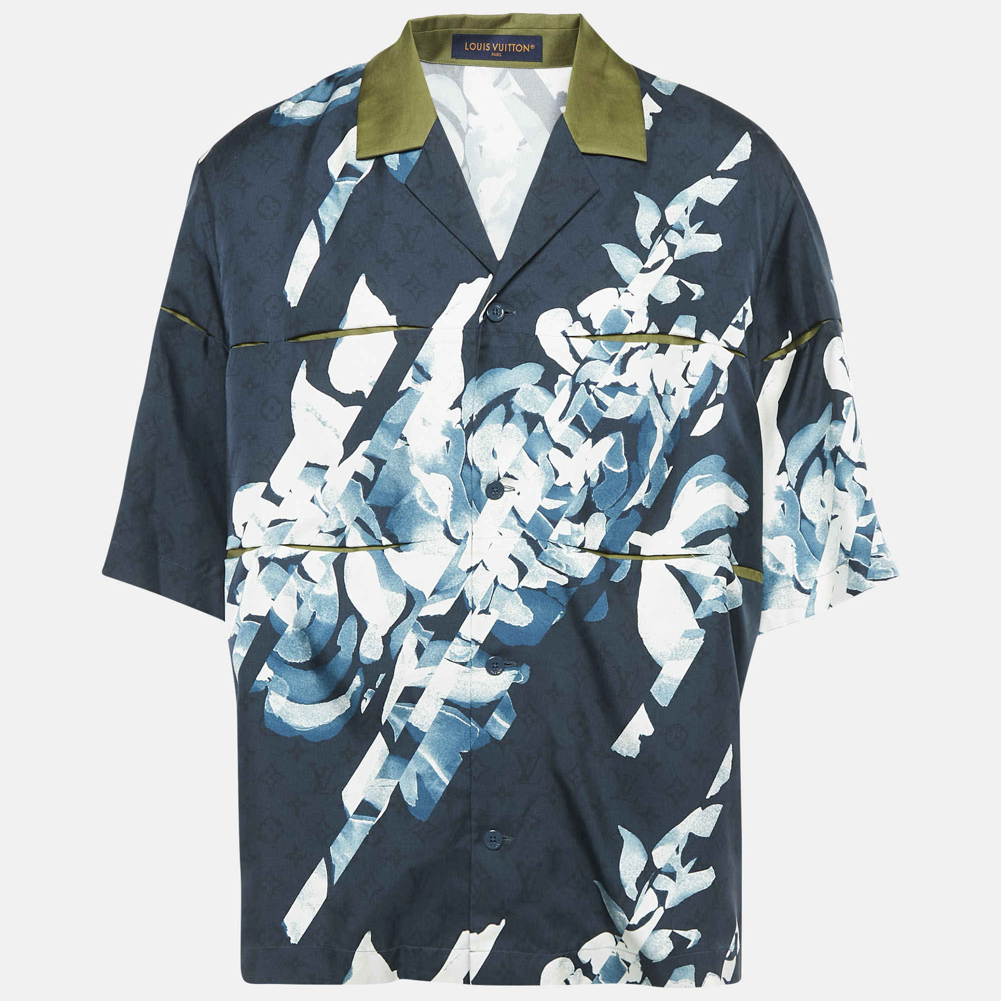 

Louis Vuitton Blue Floral Monogram Print Silk Short Sleeve Shirt XXL, Navy blue