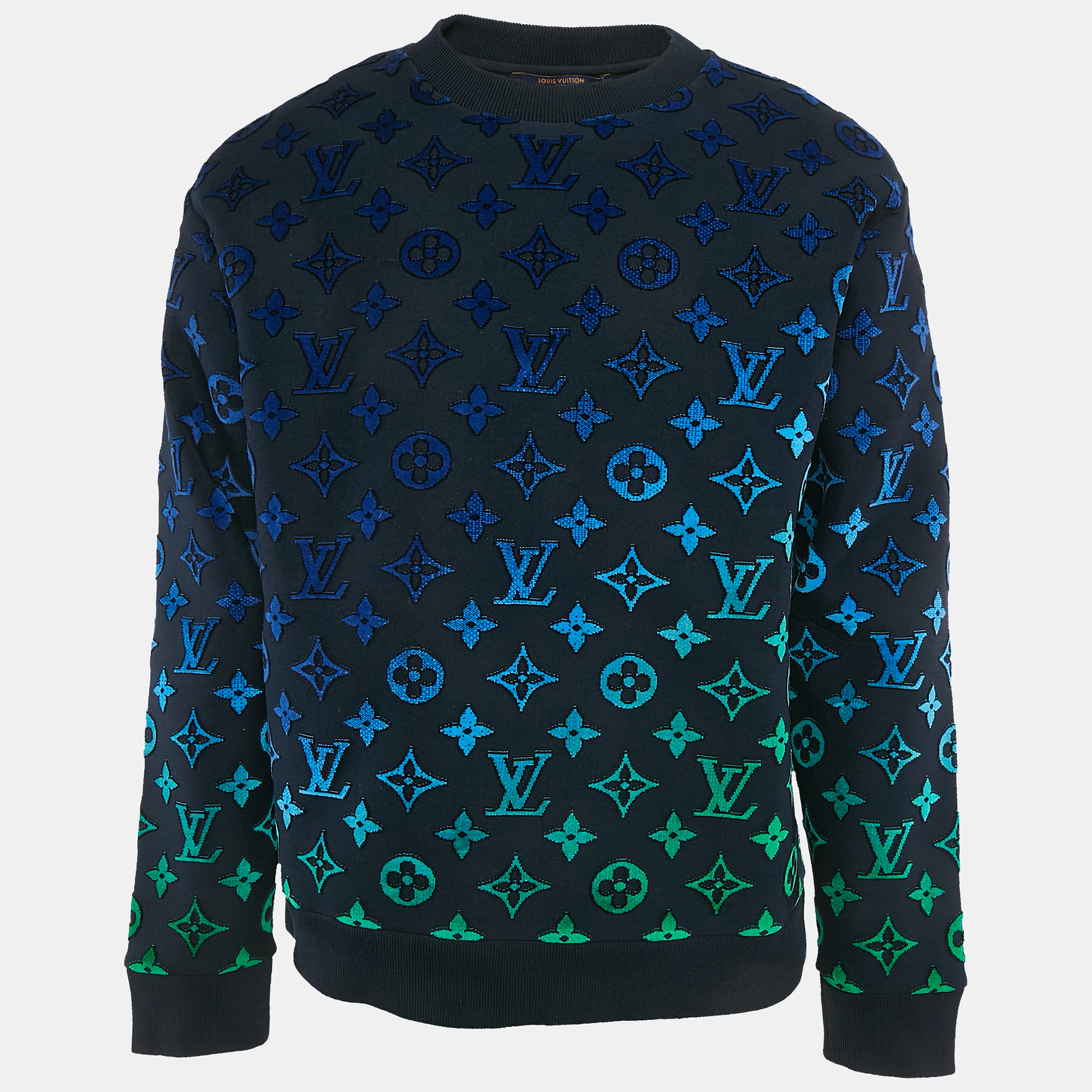 

Louis Vuitton Navy Blue Logo Gradient Fil Coupé Cotton Crew Neck Sweatshirt M