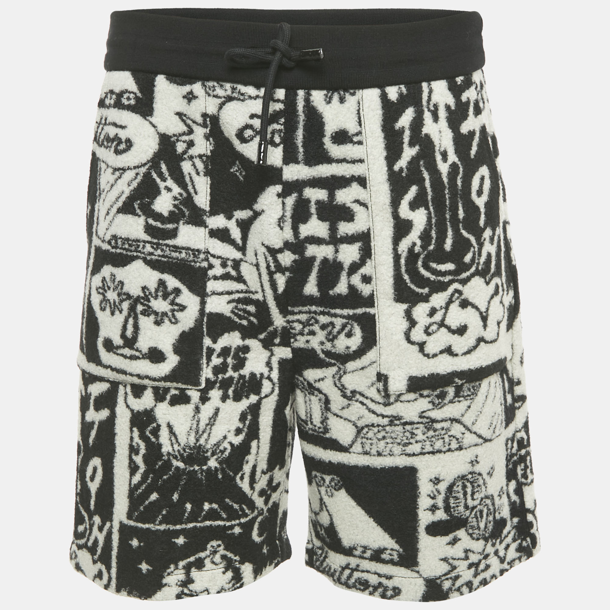 Pre-owned Louis Vuitton Black Cartoon Print Terry Wool Shorts L