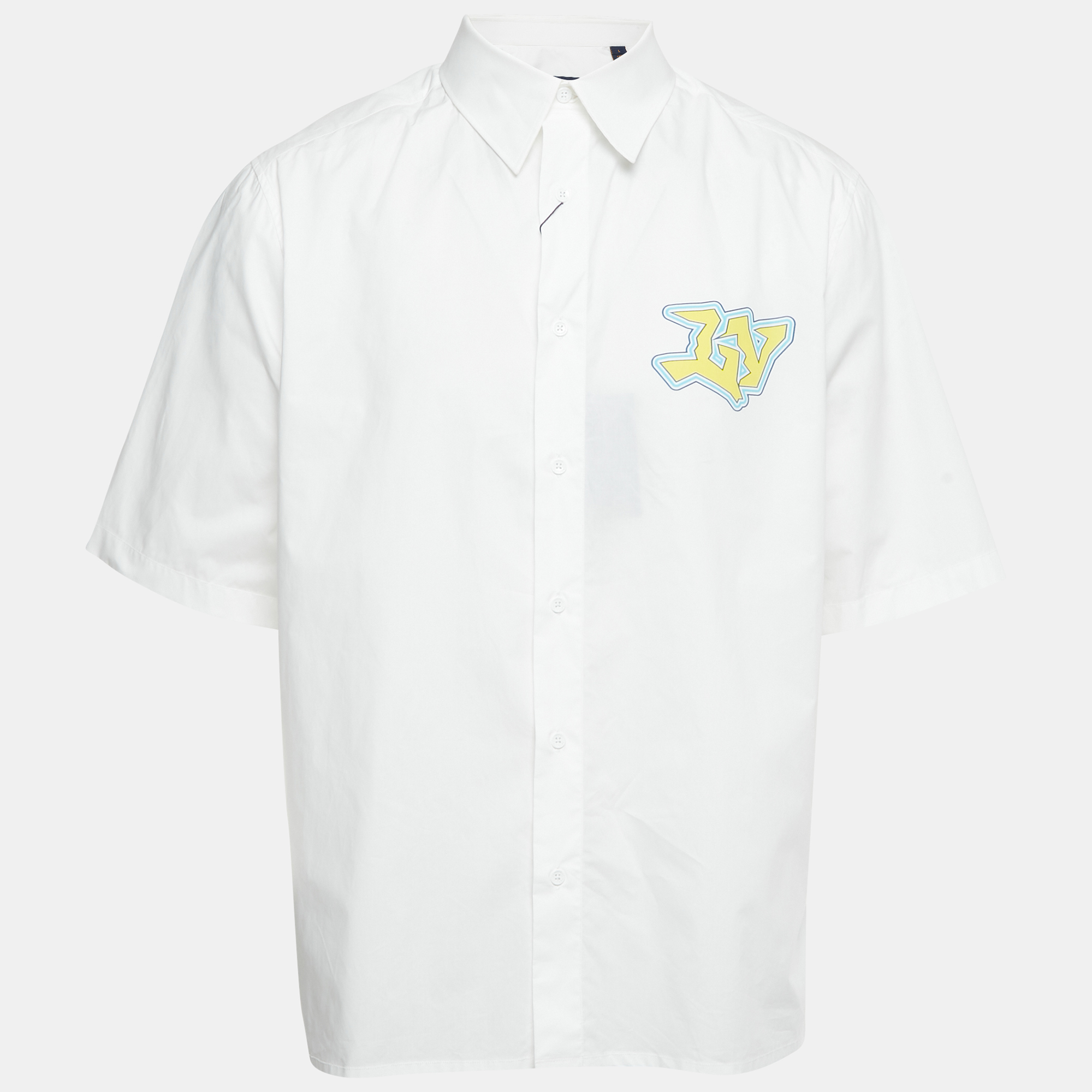 

Louis Vuitton White Printed Cotton Short Sleeve Shirt L