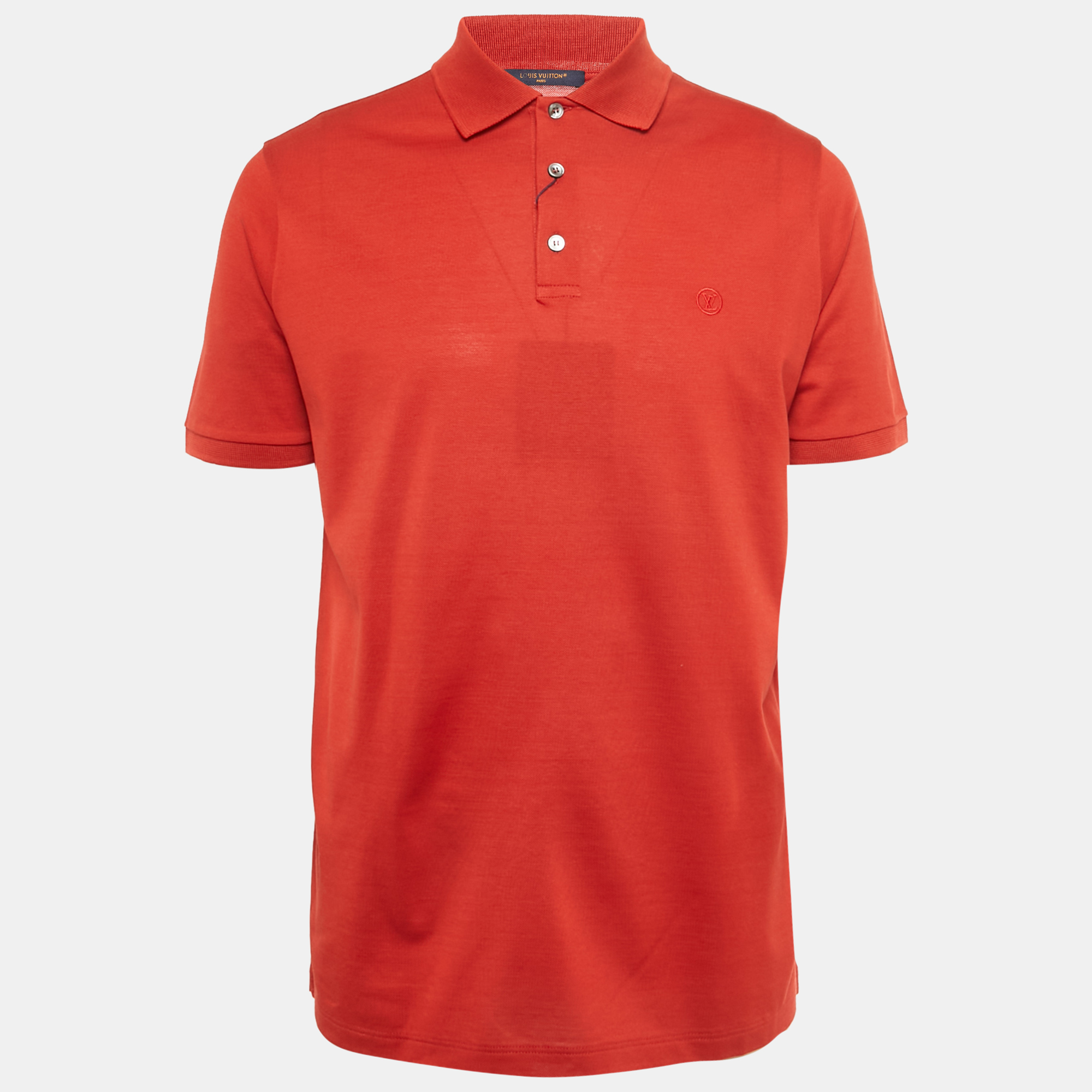 

Louis Vuitton Red Logo Embroidered Pique Polo T-Shirt L