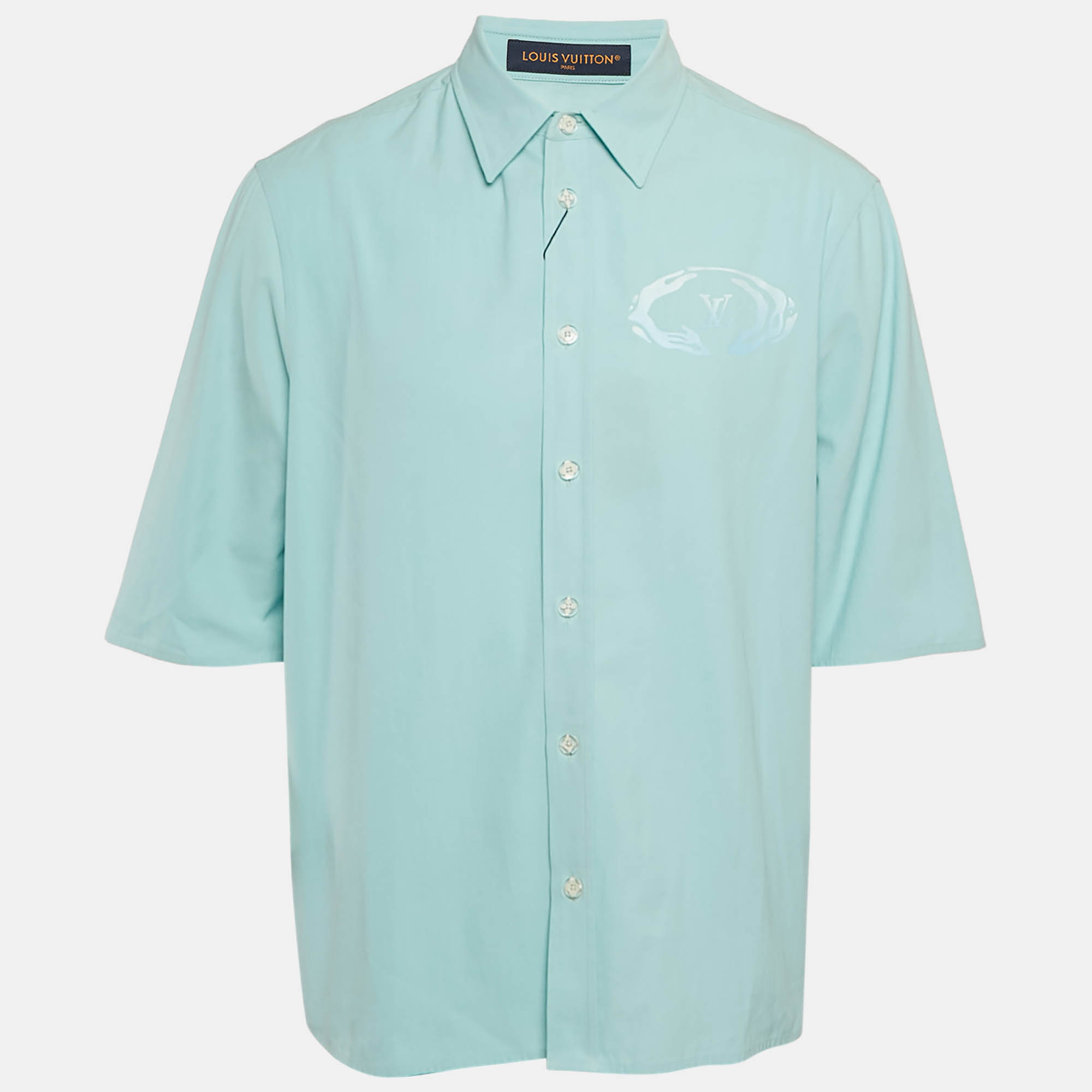 

Louis Vuitton Blue LV Print Cotton Short Sleeve Shirt XL