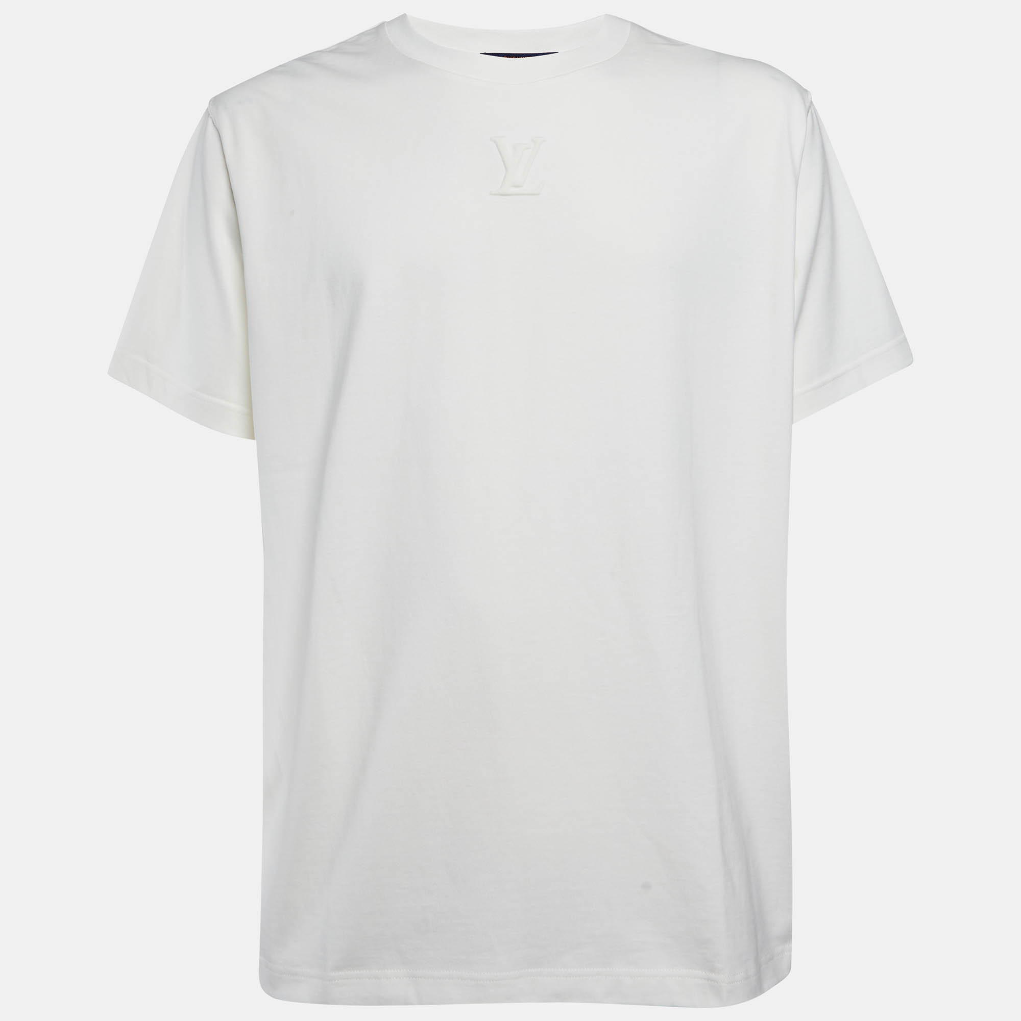 

Louis Vuitton Off White Logo Embossed Cotton Crew Neck T-Shirt L