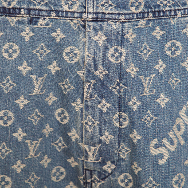 Louis Vuitton x Supreme Indigo Monogram Jacquard Denim Overalls S