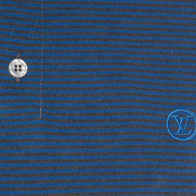 Louis Vuitton Blue and Grey Horizontal Striped Polo T-Shirt M Louis Vuitton