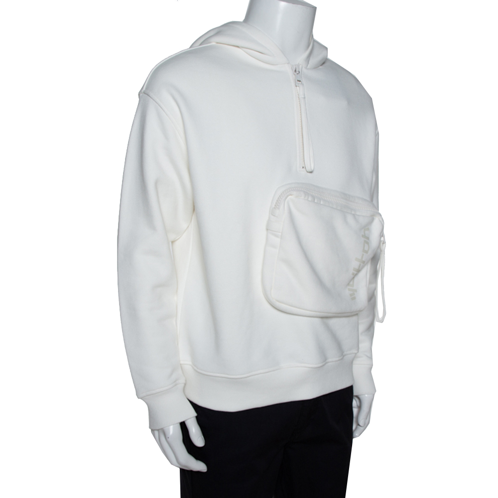 

Louis Vuitton White Cotton 3D Patched Pocket Half Zipped Hoodie