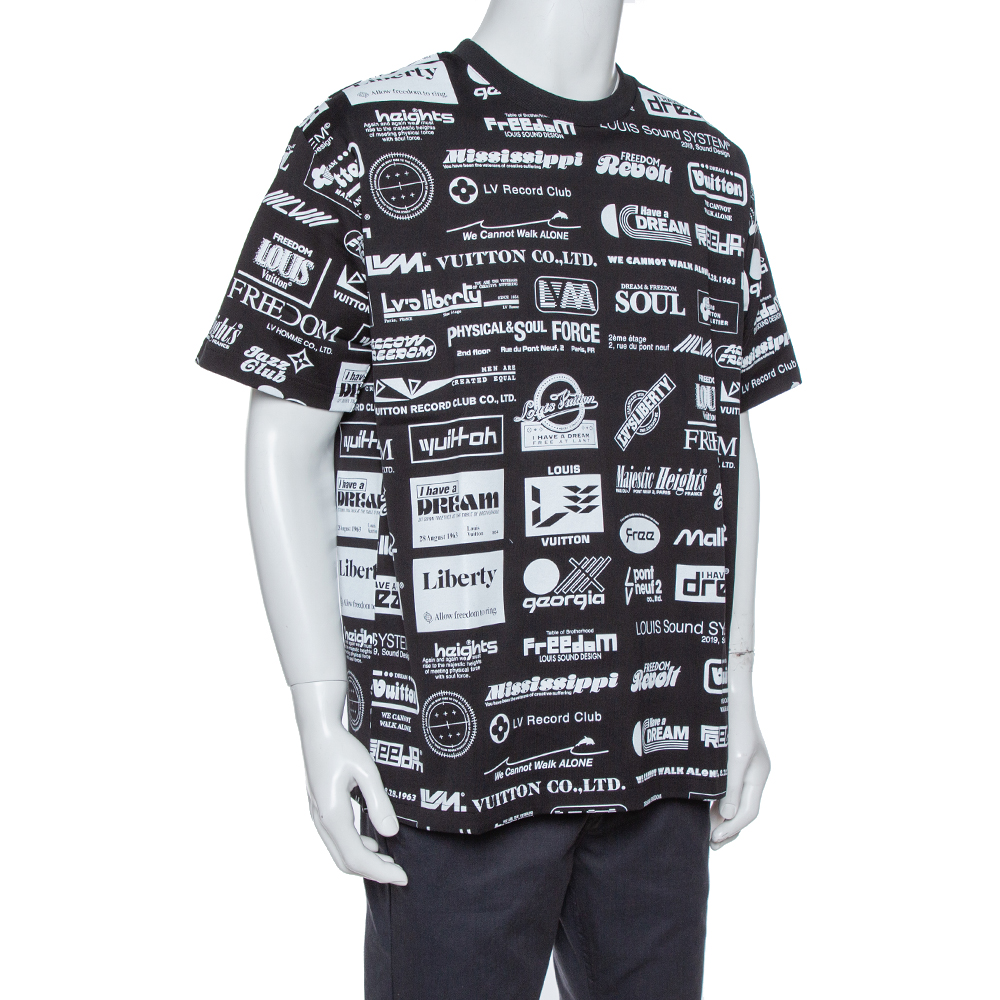 

Louis Vuitton Black Allover Logo Print Cotton Crew Neck T-Shirt