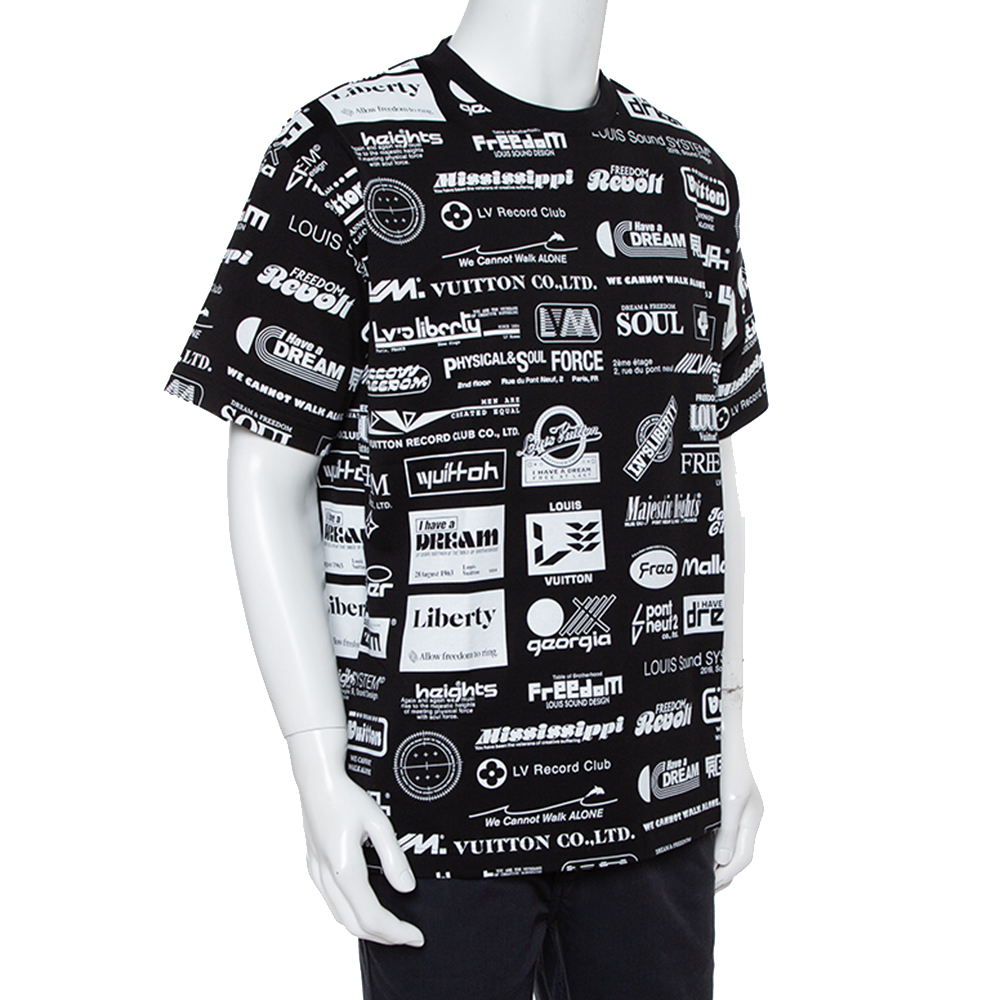 

Louis Vuitton Black Cotton All Over Logos Printed Crewneck T-shirt