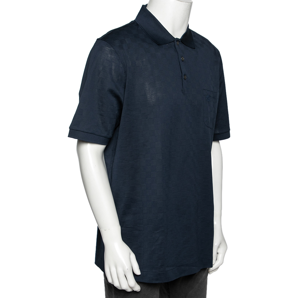 

Louis Vuitton Navy Blue Cotton Knit Pocket Detail Polo T-Shirt