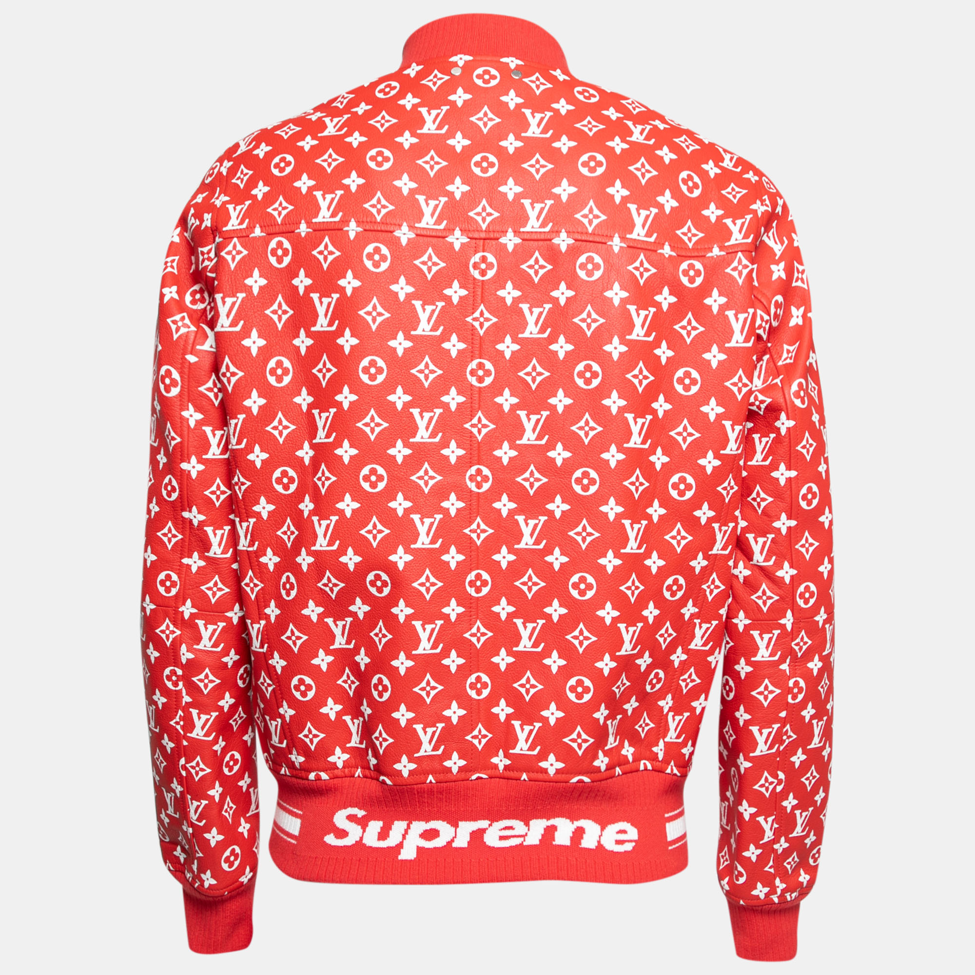 

Louis Vuitton X Supreme Red Monogrammed Leather Bomber Jacket