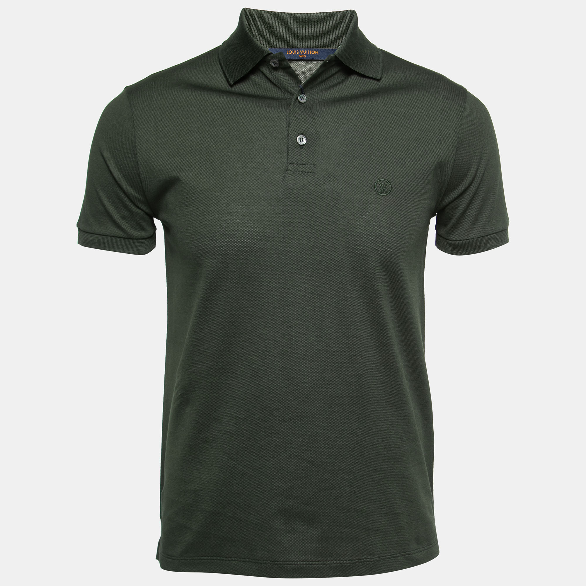 Louis Vuitton Dark Green Cotton Logo Embroidered Polo T-Shirt XS