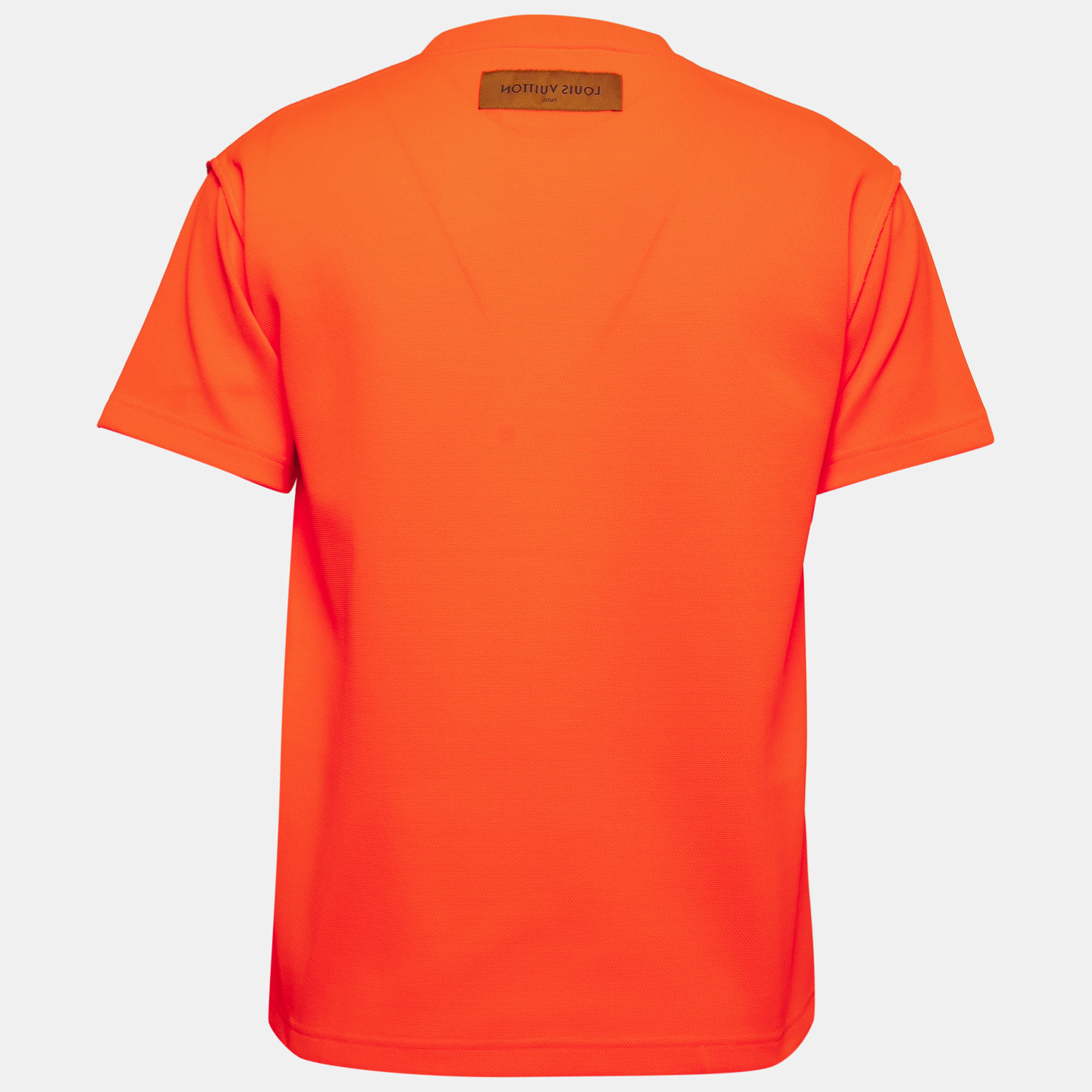 

Louis Vuitton Neon Orange Logo Embroidered Cotton T-Shirt