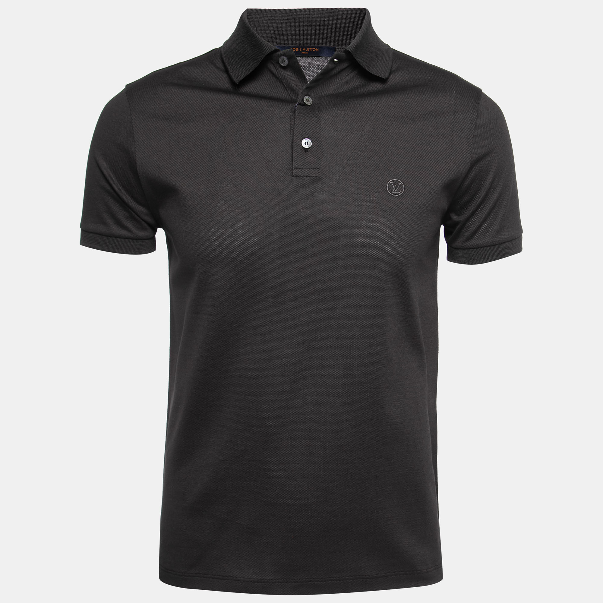 Louis Vuitton Dark Grey Cotton Logo Embroidered Polo T-Shirt XS