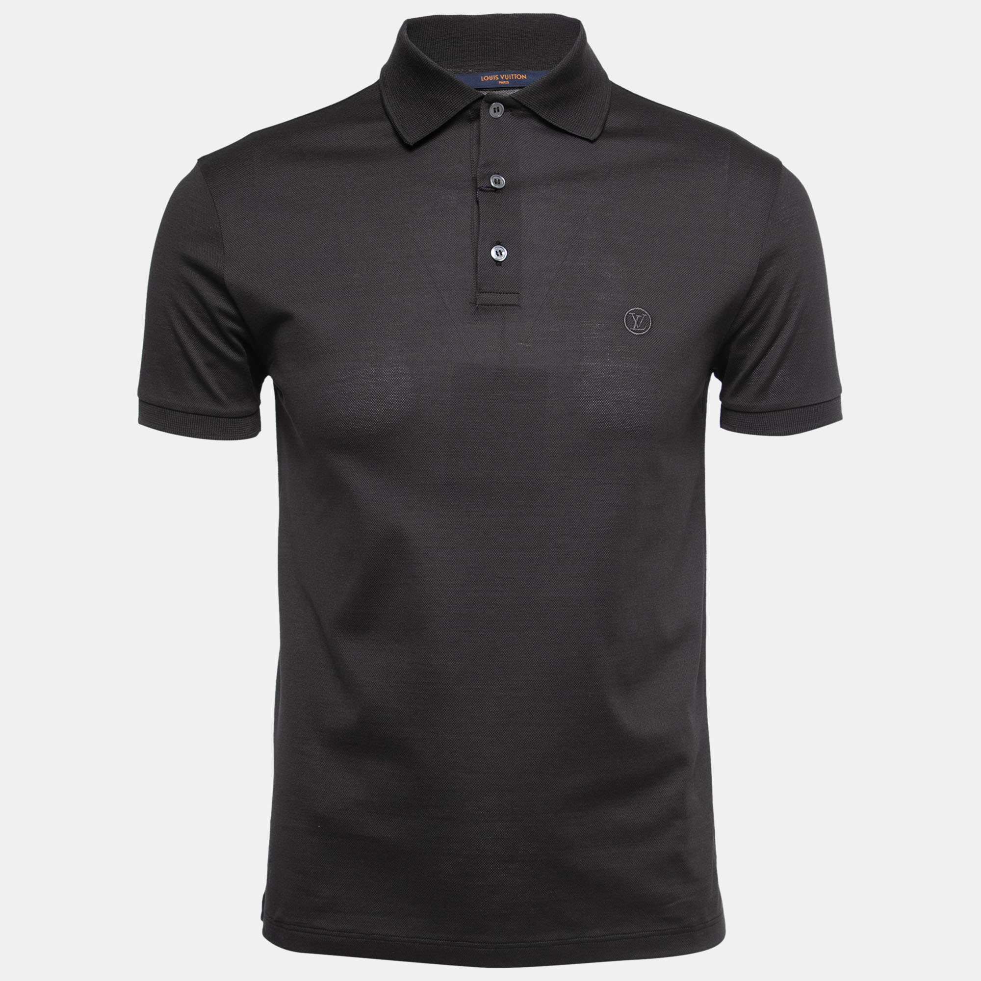 Louis Vuitton Dark Grey Cotton Logo Embroidered Polo T-Shirt XS