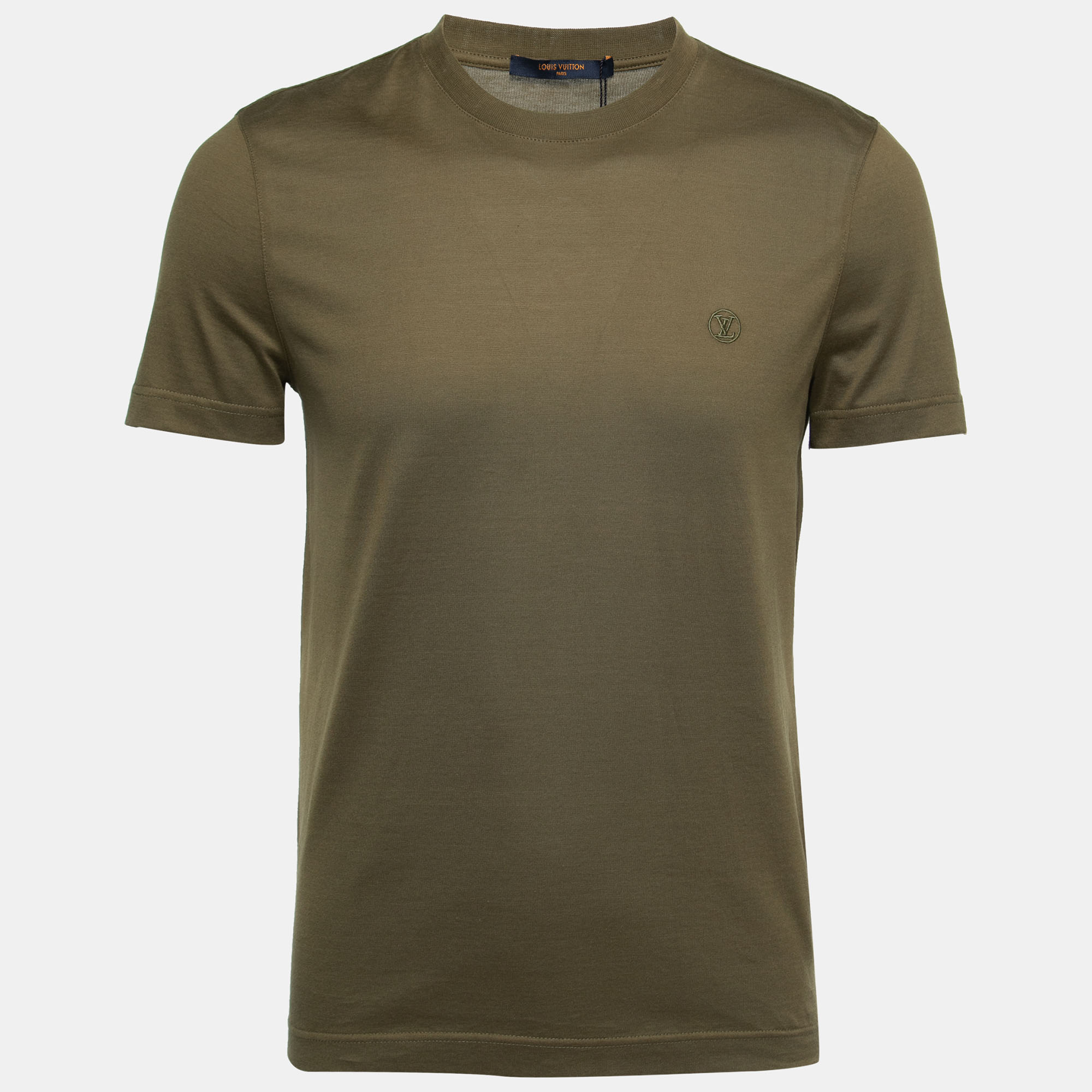 Louis Vuitton Olive Green Logo-Embroidered Cotton T-Shirt S Louis