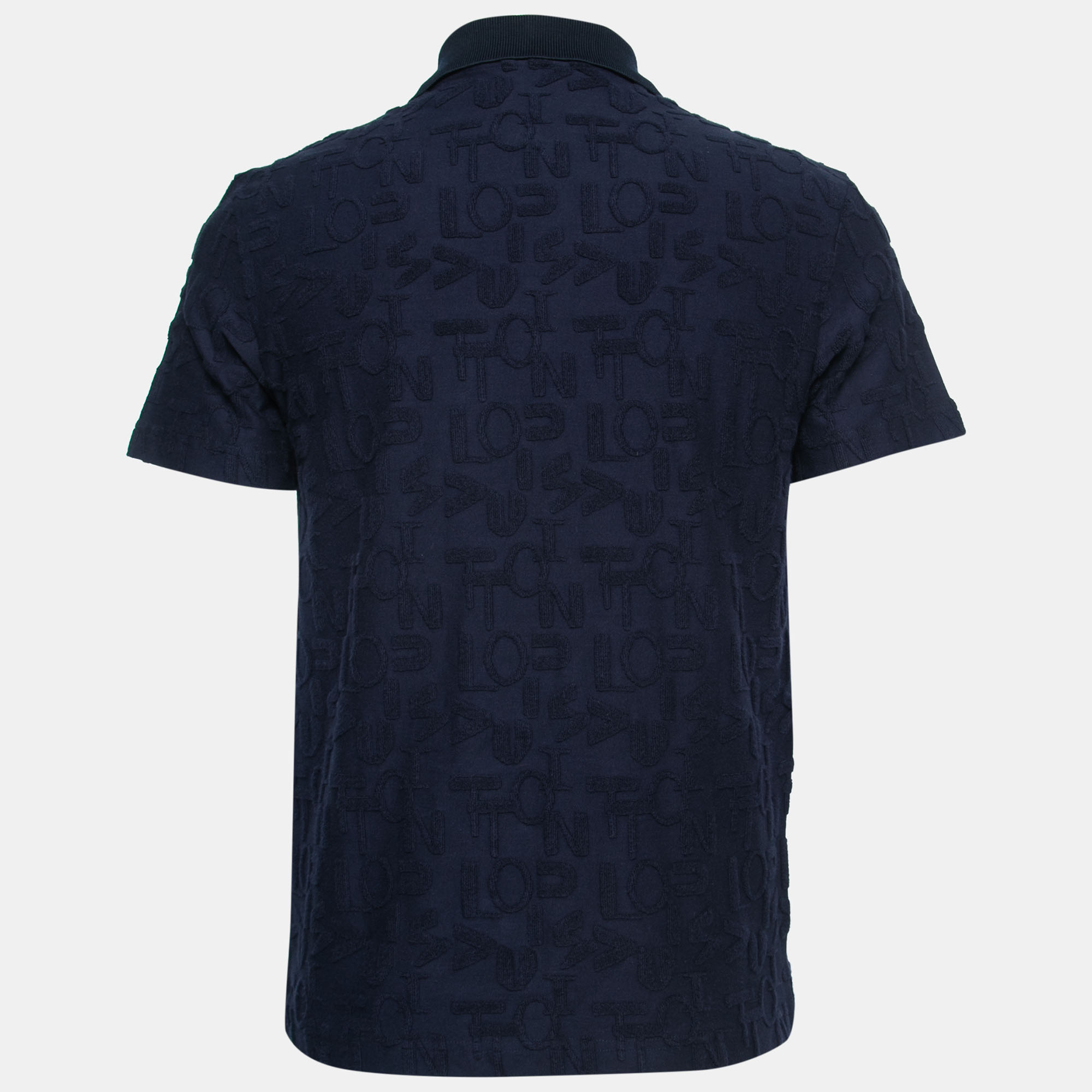

Louis Vuitton Navy Blue Logo Jacquard Terry Polo T-Shirt
