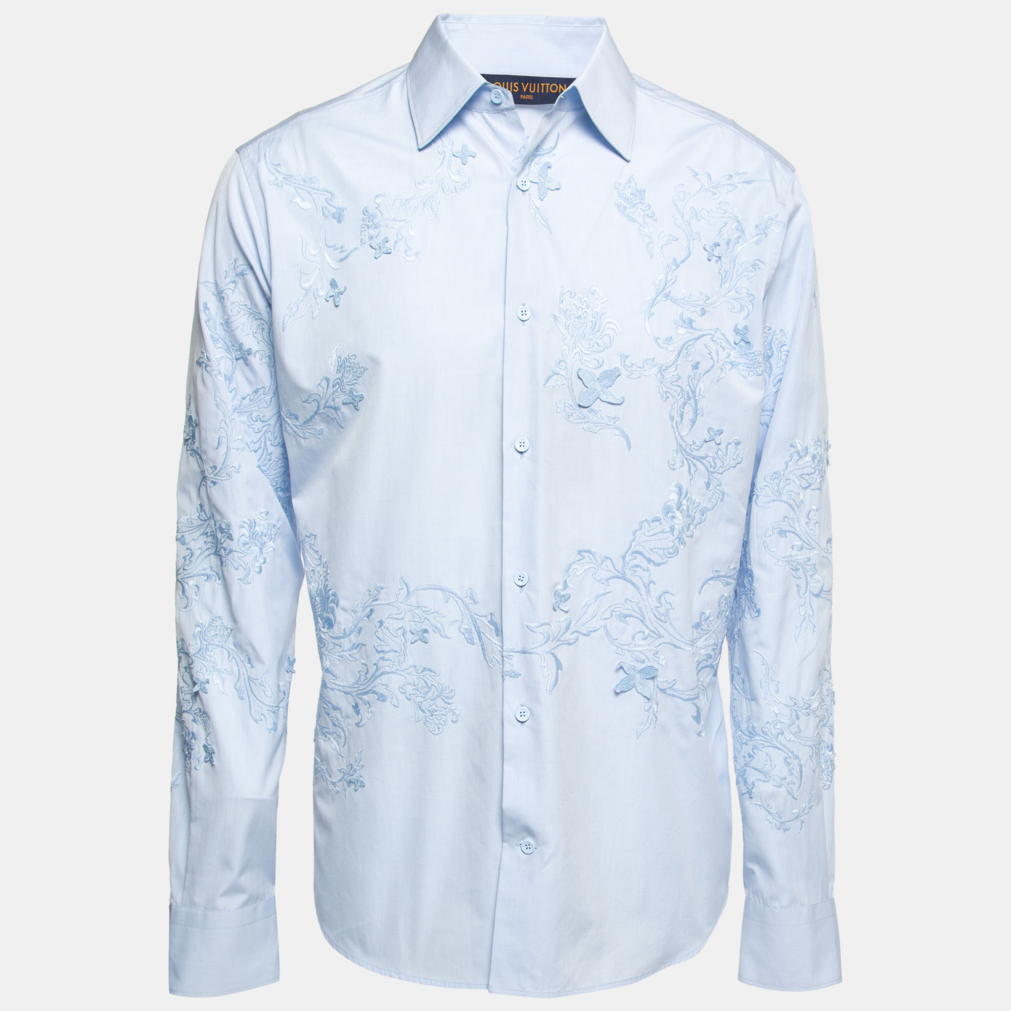 Louis Vuitton Light Blue Embroidered Button Front Shirt L Louis