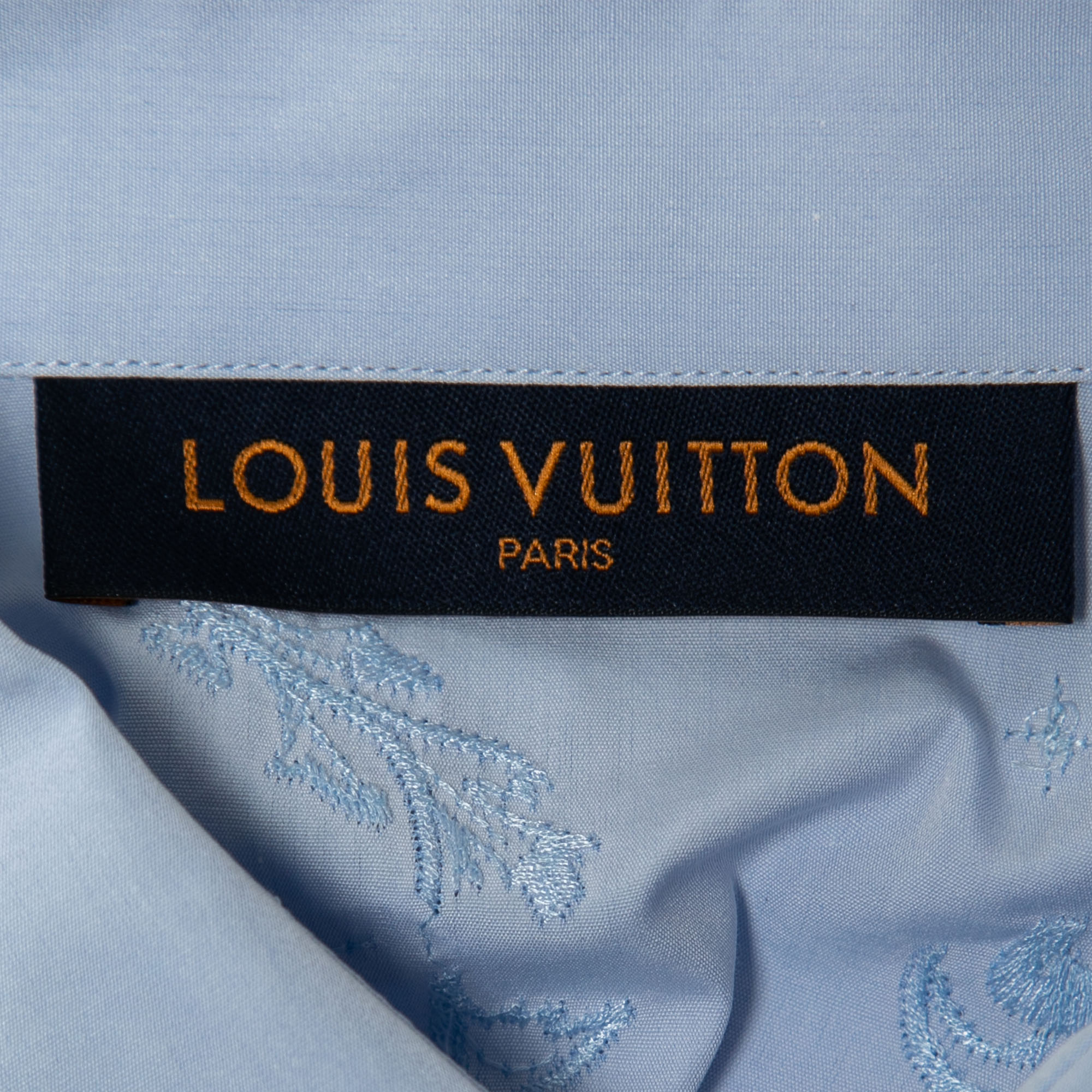 Louis Vuitton Light Blue Embroidered Button Front Shirt L