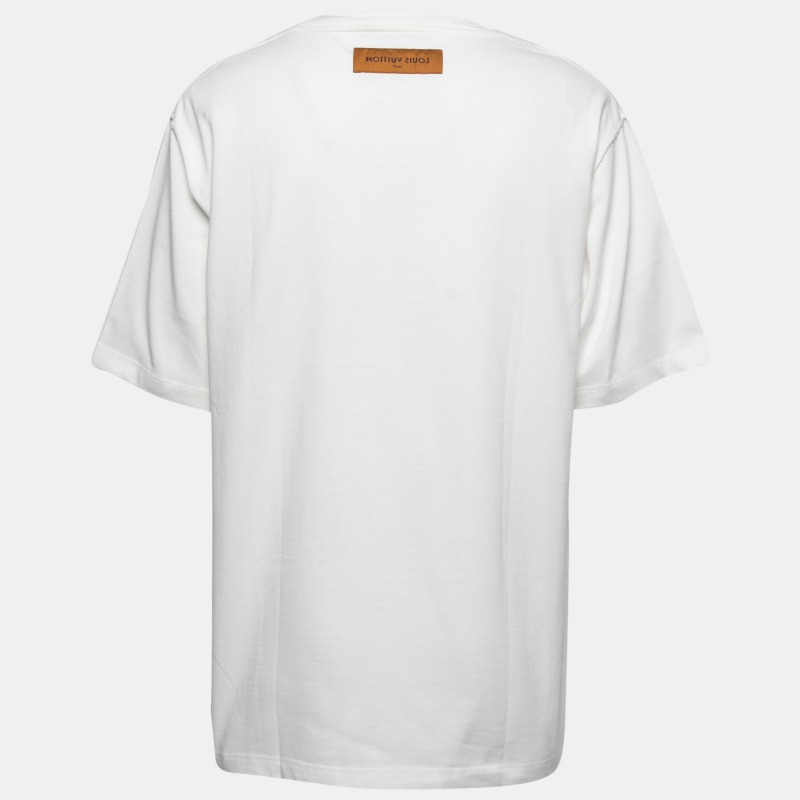 

Louis Vuitton Milk White LV Pendant Embroidered Cotton Crew Neck T-Shirt