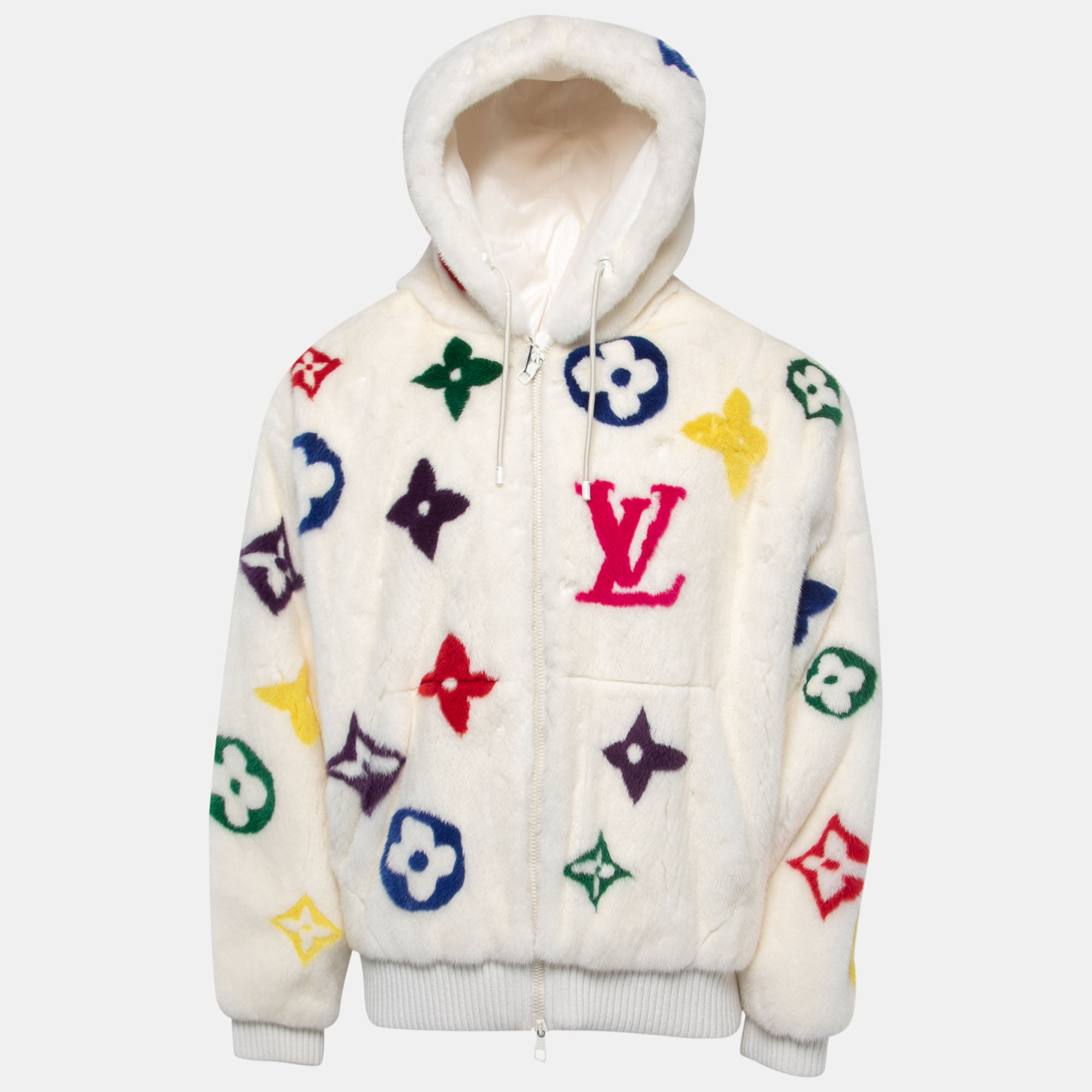 Louis Vuitton LV monogram mink fur hoodie coat white men women