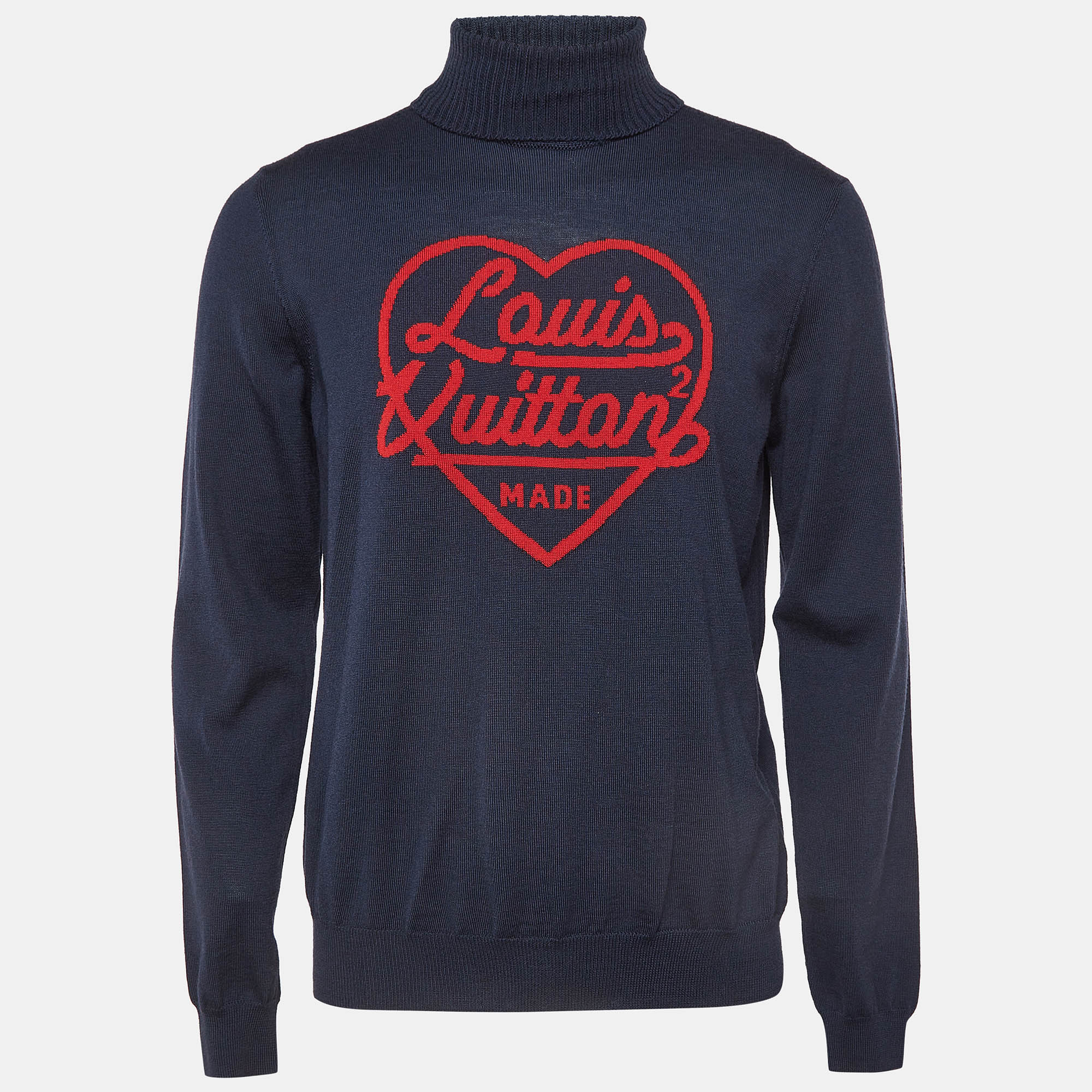 

Louis Vuitton Navy Blue Heart Intarsia Wool Sweater