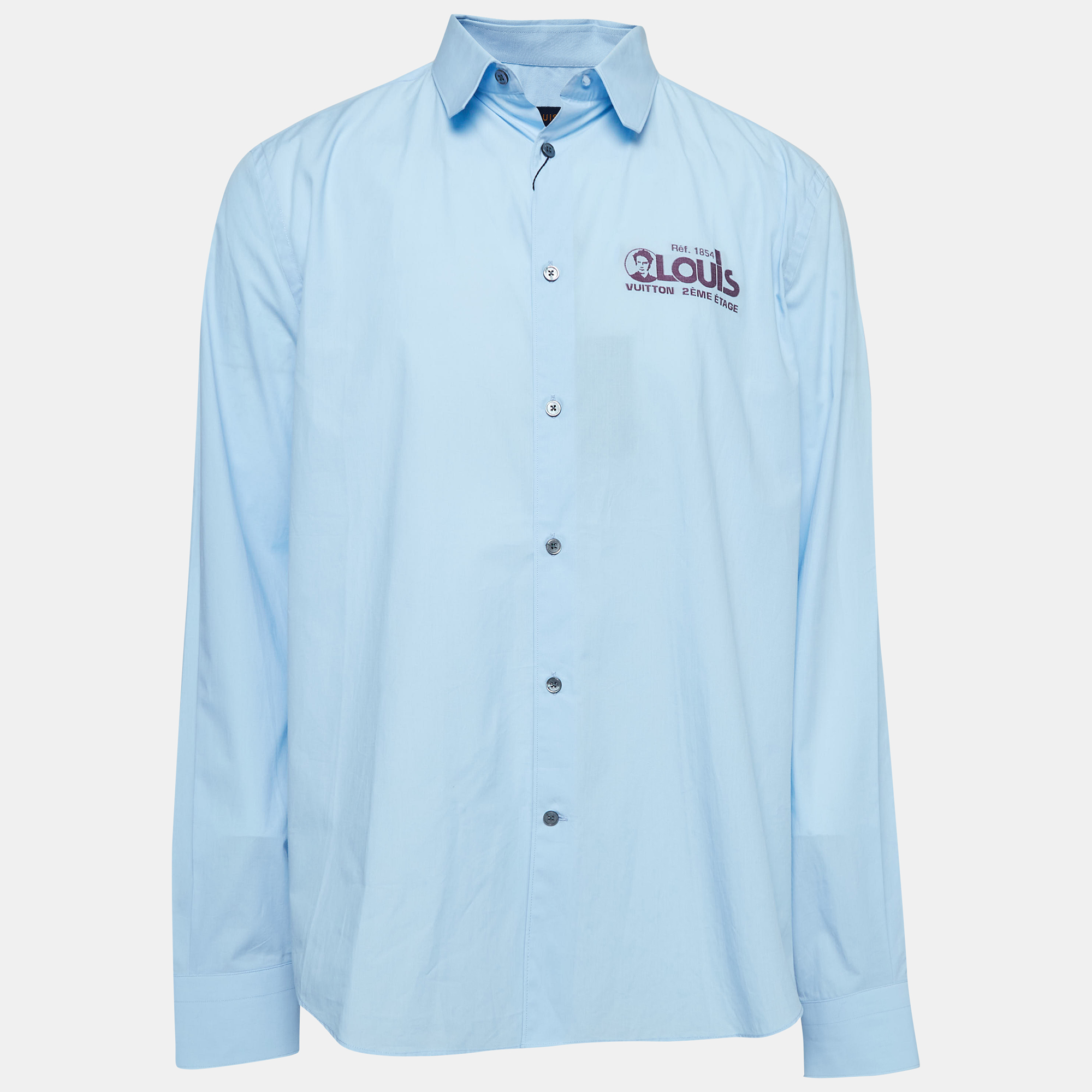 

Louis Vuitton Blue Logo Embroidered Cotton Shirt XL