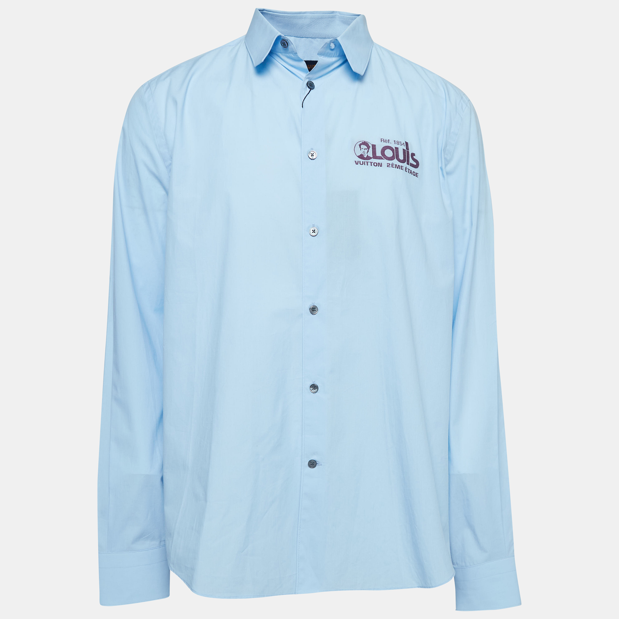 

Louis Vuitton Blue Logo Embroidered Cotton Shirt