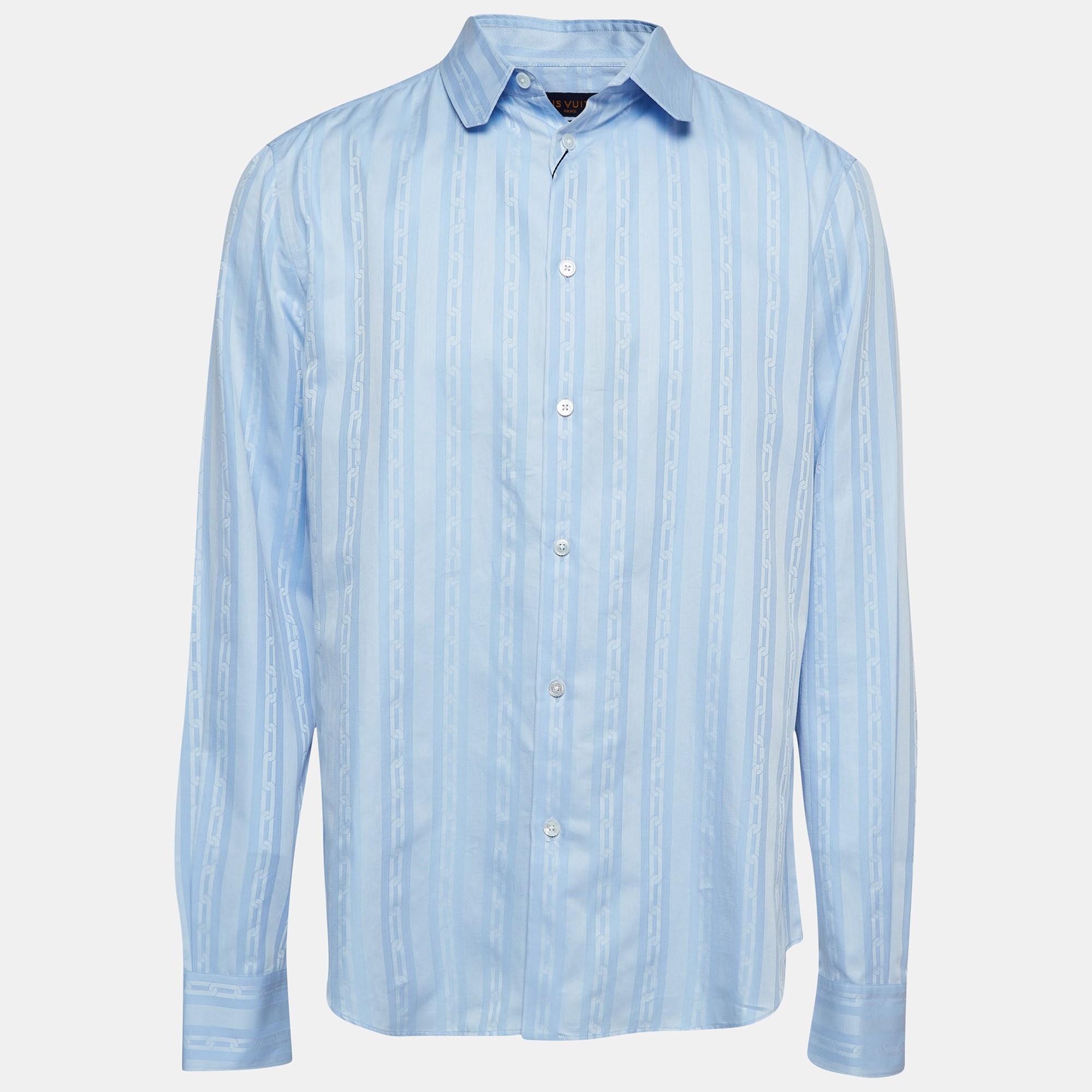 Pre-owned Louis Vuitton Blue Striped Cotton Regular Fit Shirt Xl