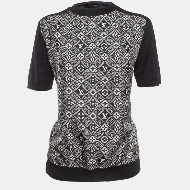 

Louis Vuitton Black Monogram Print Crepe and Knit T-Shirt