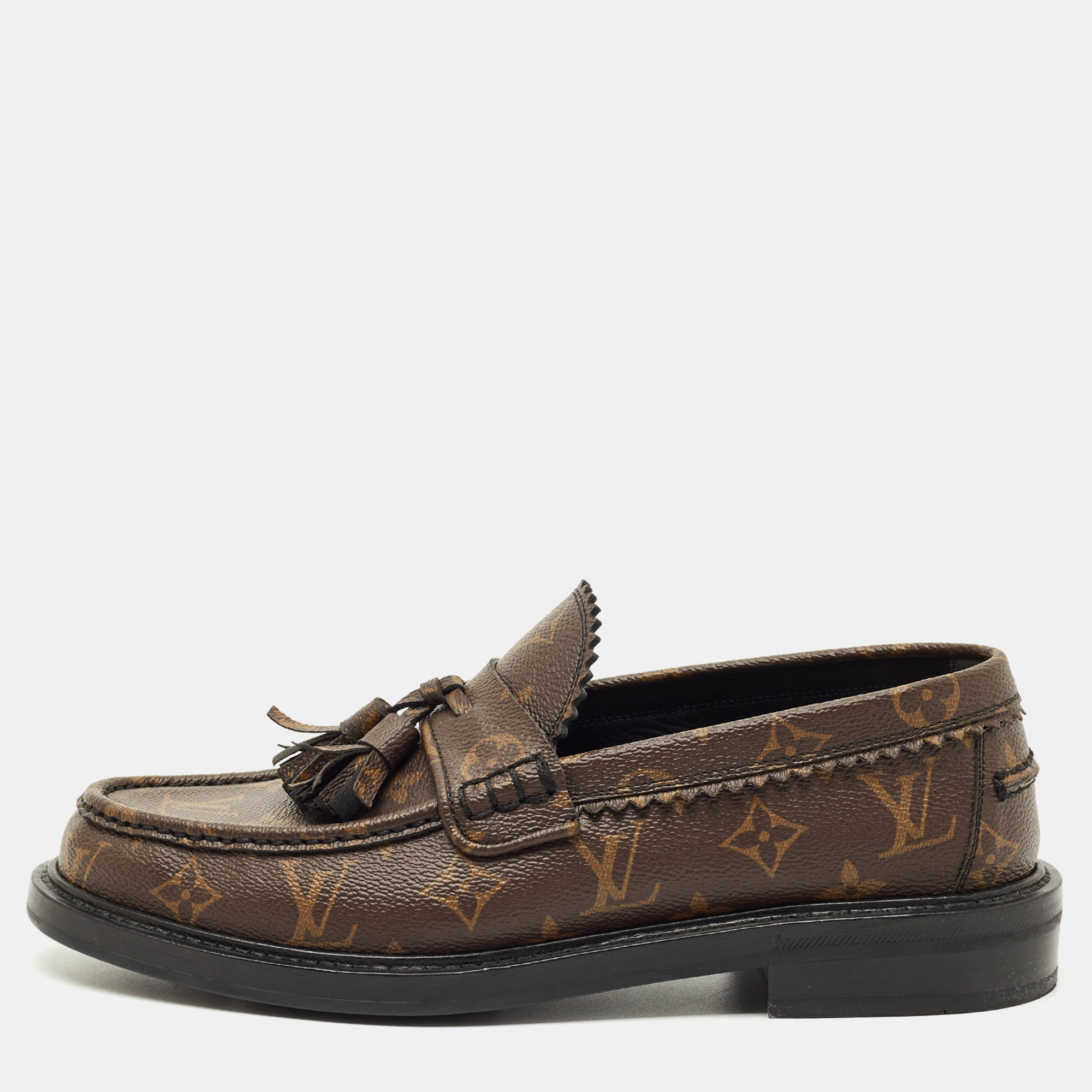 

Louis Vuitton Brown LV Monogram Canvas Tassel Accents Dress Loafers Size 41