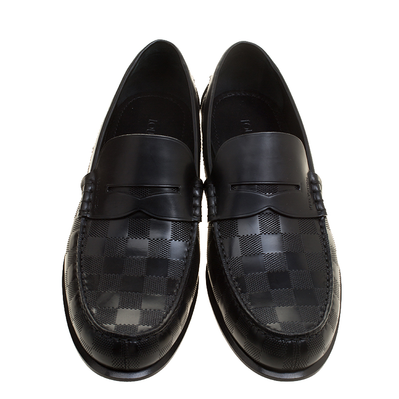 Louis Vuitton Damier Embossed Leather Outline Penny Slip On Loafers Size 41  at 1stDibs