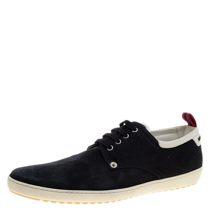 Pre Owned Louis Vuitton Blue Suede and Cotton Team Derby Sneakers Size 42