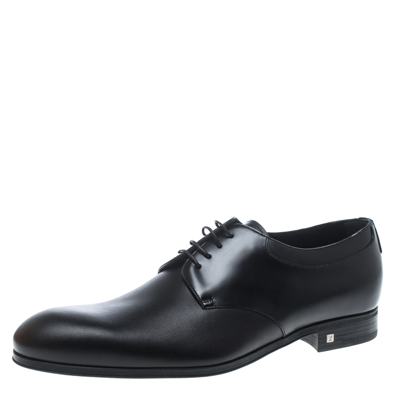 Pre Owned Louis Vuitton Black Leather Lace Up Oxfords Size 41.5