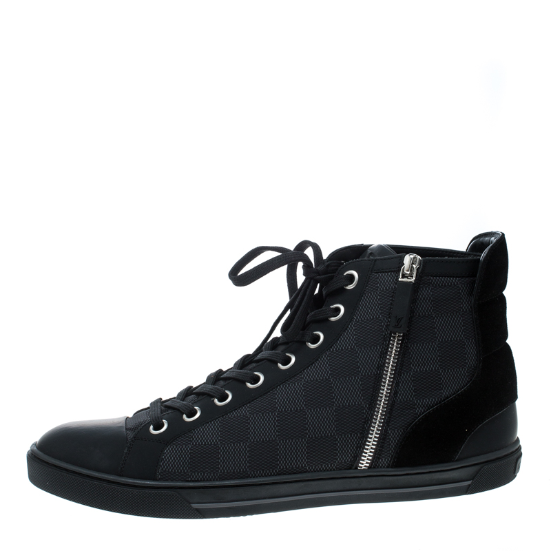 Louis Vuitton Damier Graphite Fabric and Suede Trim Zip Up High Top Sneakers Size 43 Louis ...