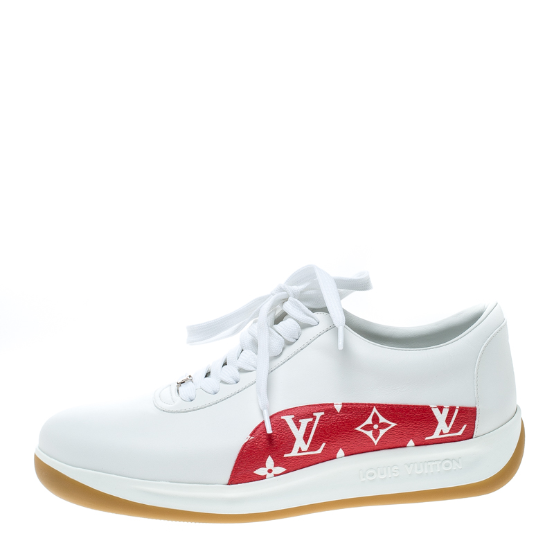 

Louis Vuitton x Supreme White Leather and Monogram Canvas Trim Sport Sneakers Size